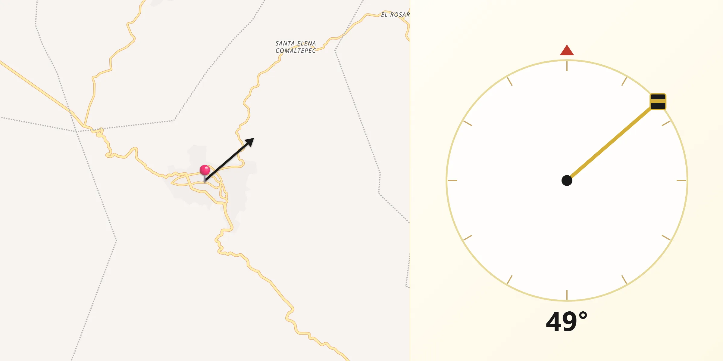 Dirección de la Qibla desde Jamiltepec