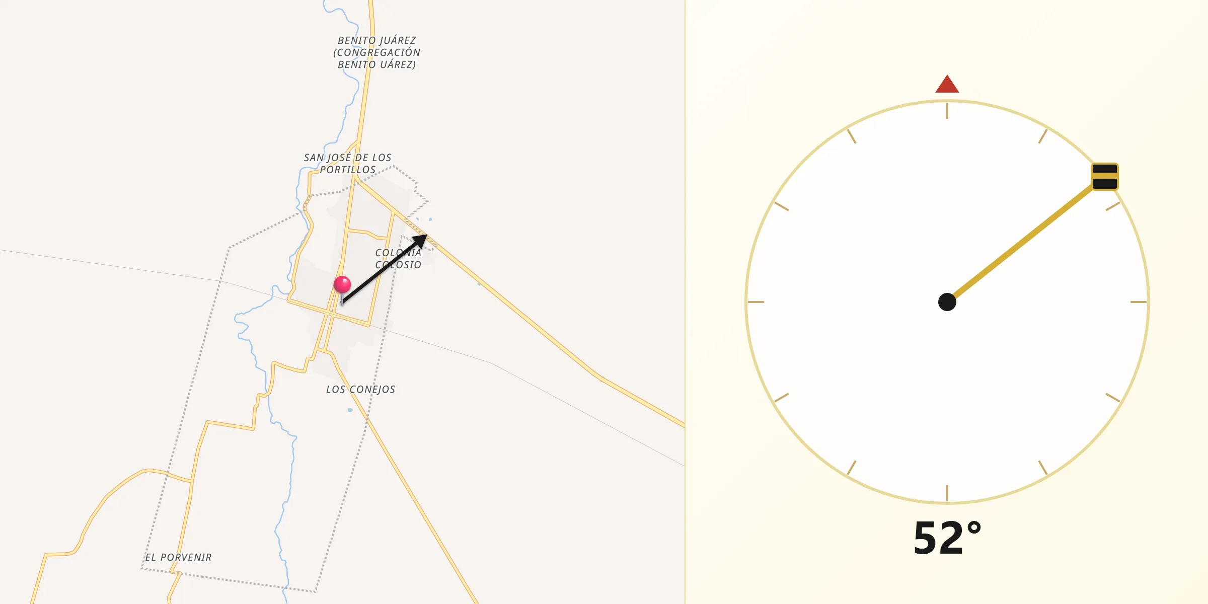 Dirección de la Qibla desde Chahuites