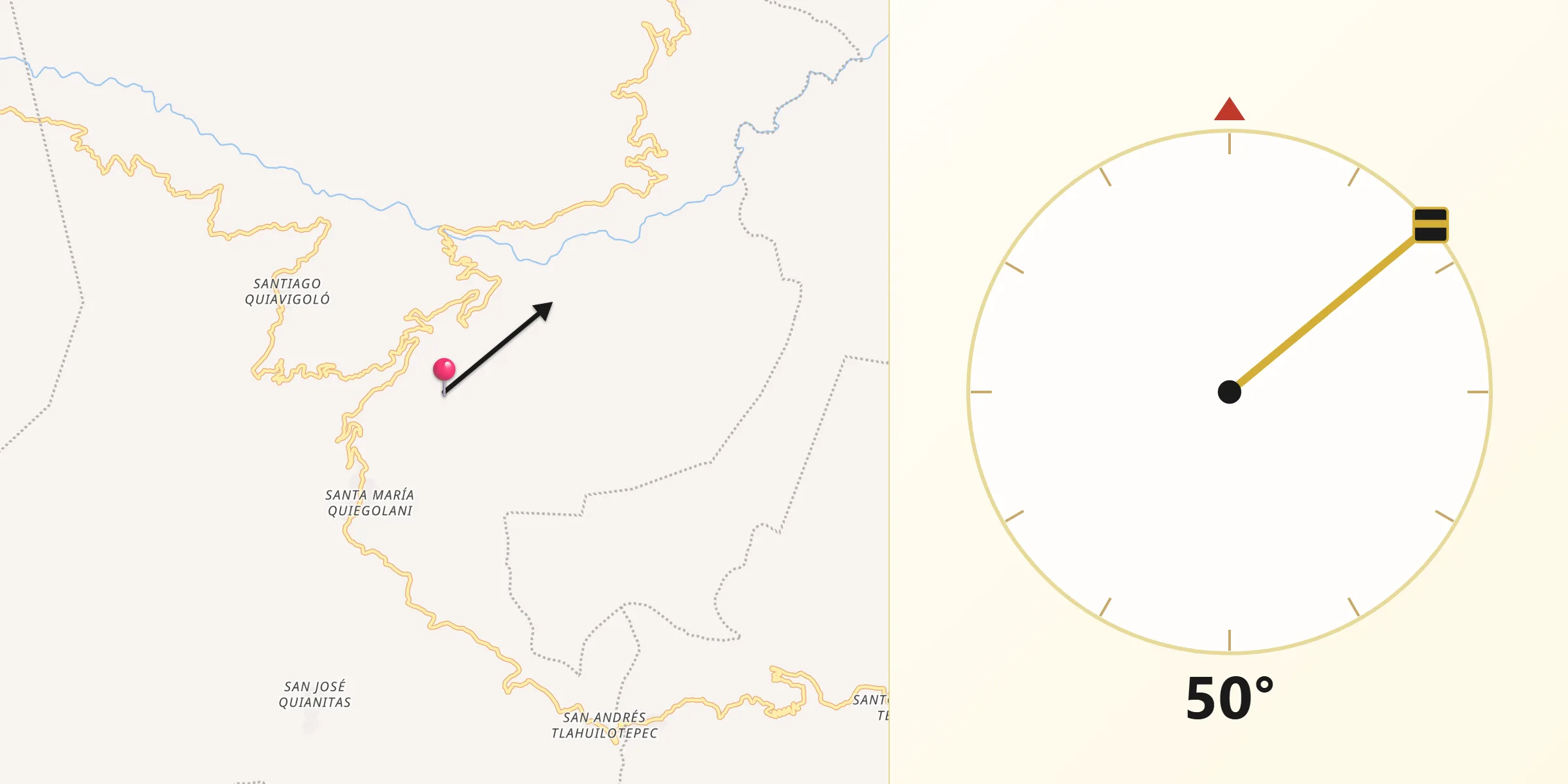 Dirección de la Qibla desde Santa María Quiegolani