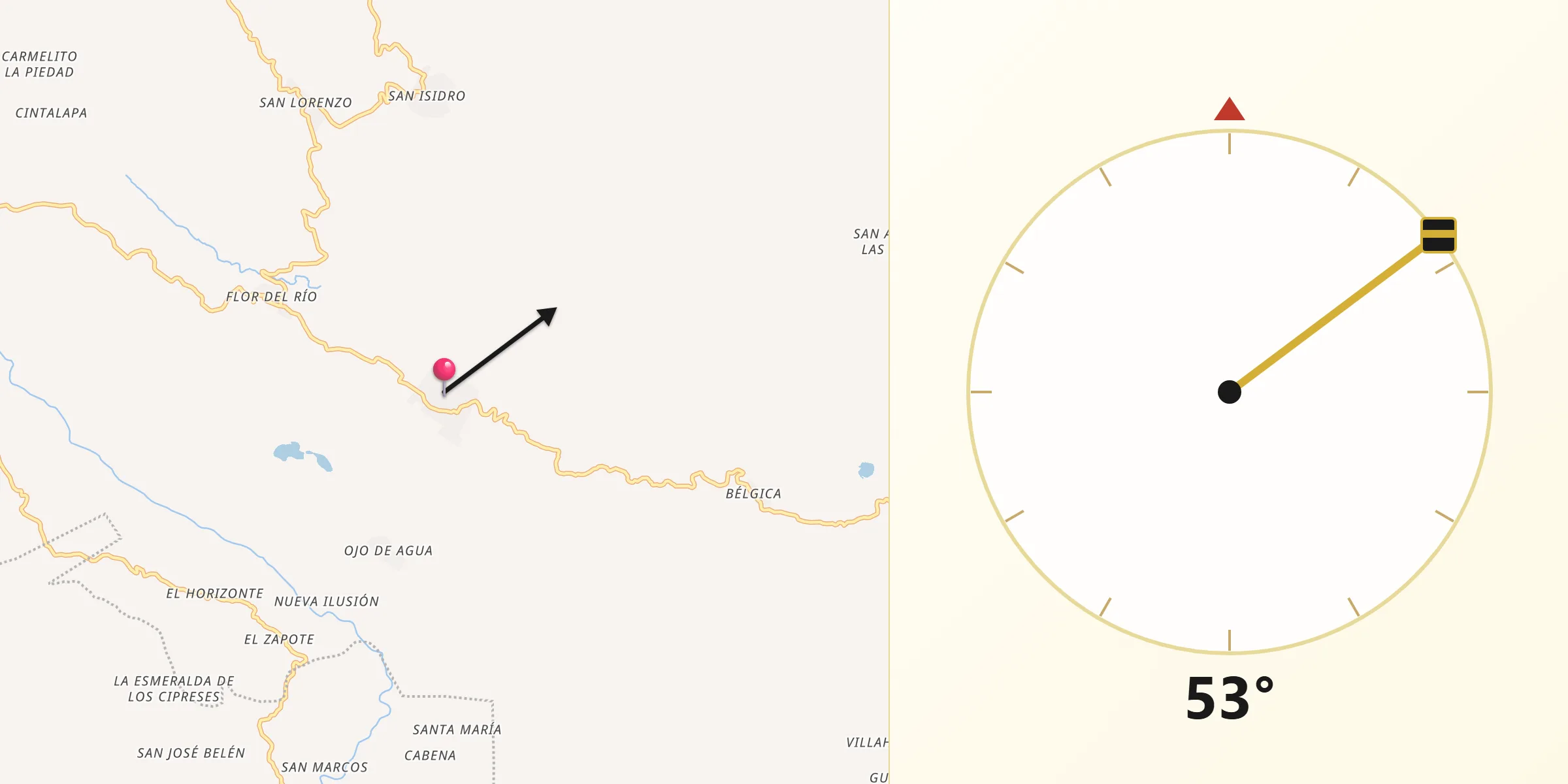 Dirección de la Qibla desde El Edén