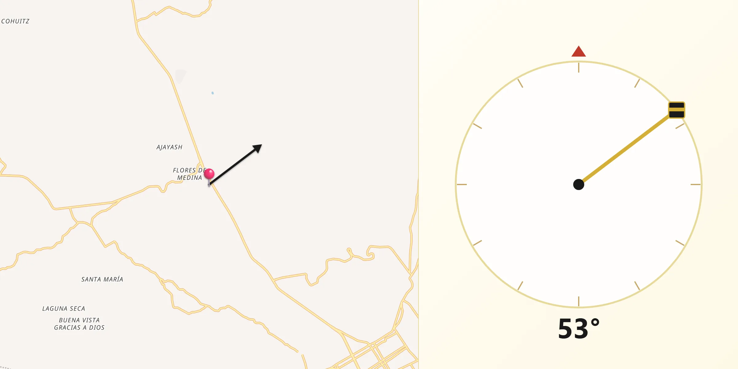 Dirección de la Qibla desde Chacaljocóm
