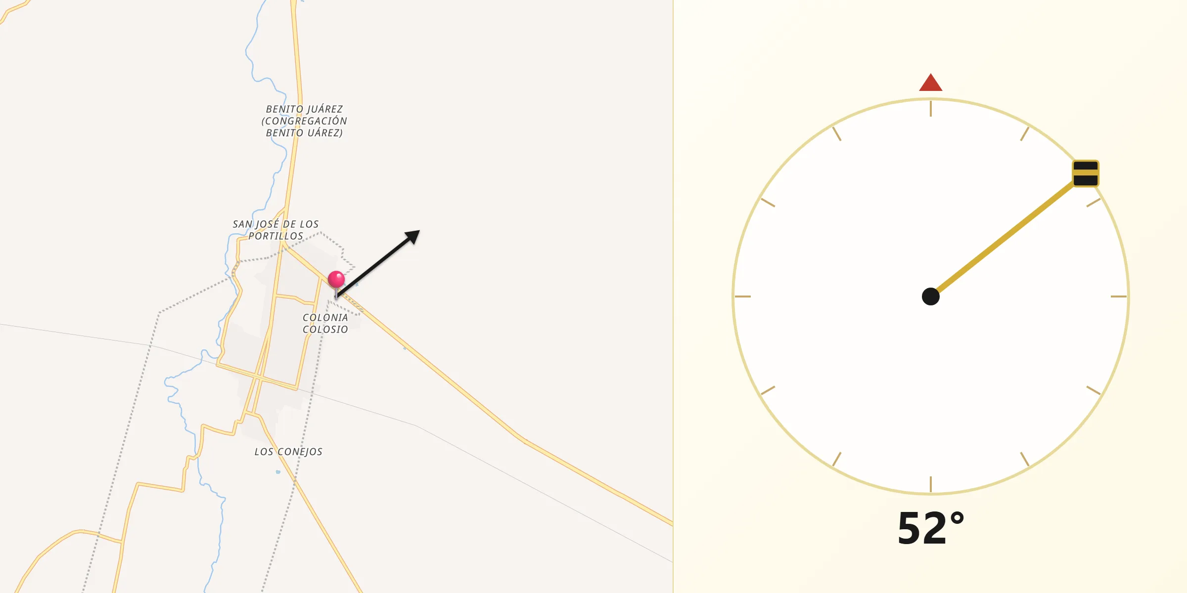 Dirección de la Qibla desde Chahuite