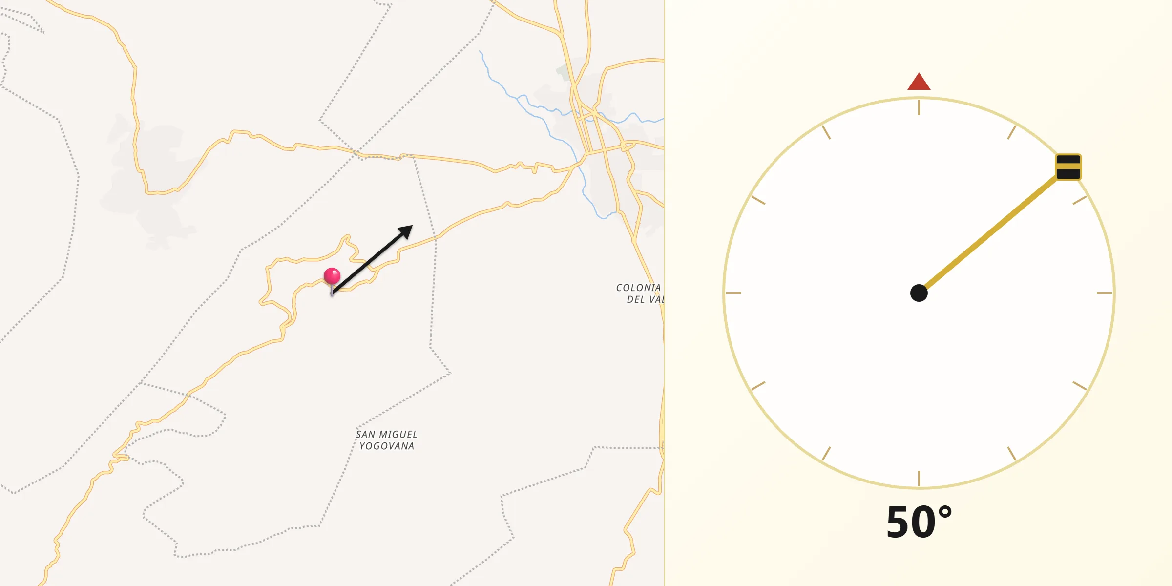 Dirección de la Qibla desde Santa Catarina Cuixtla