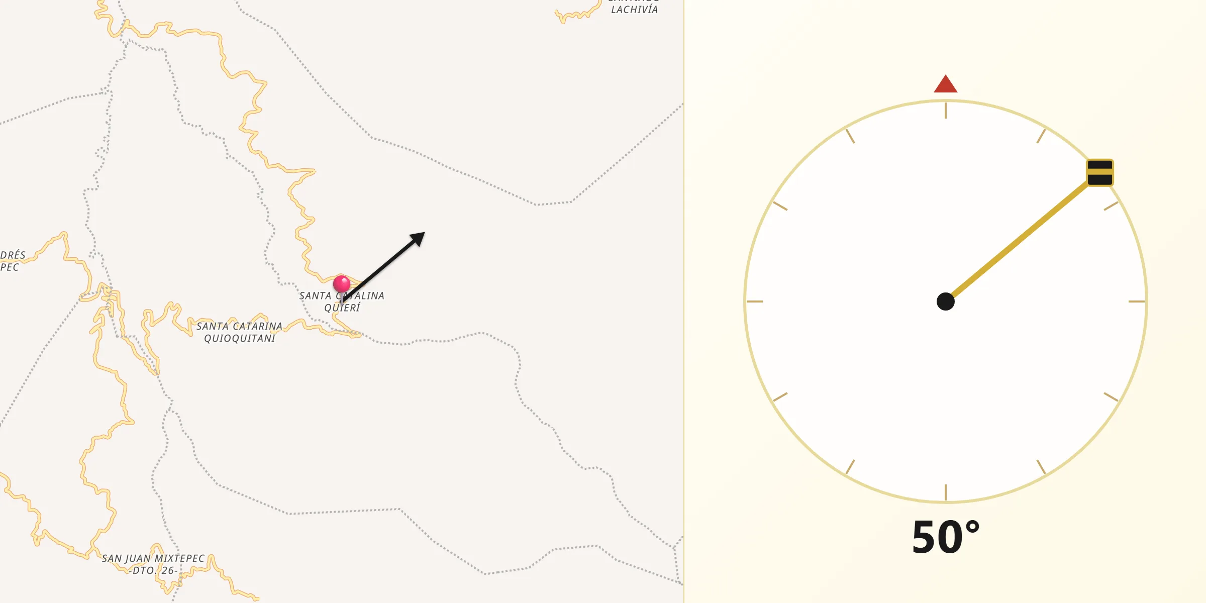 Dirección de la Qibla desde Santa Catalina Quierí