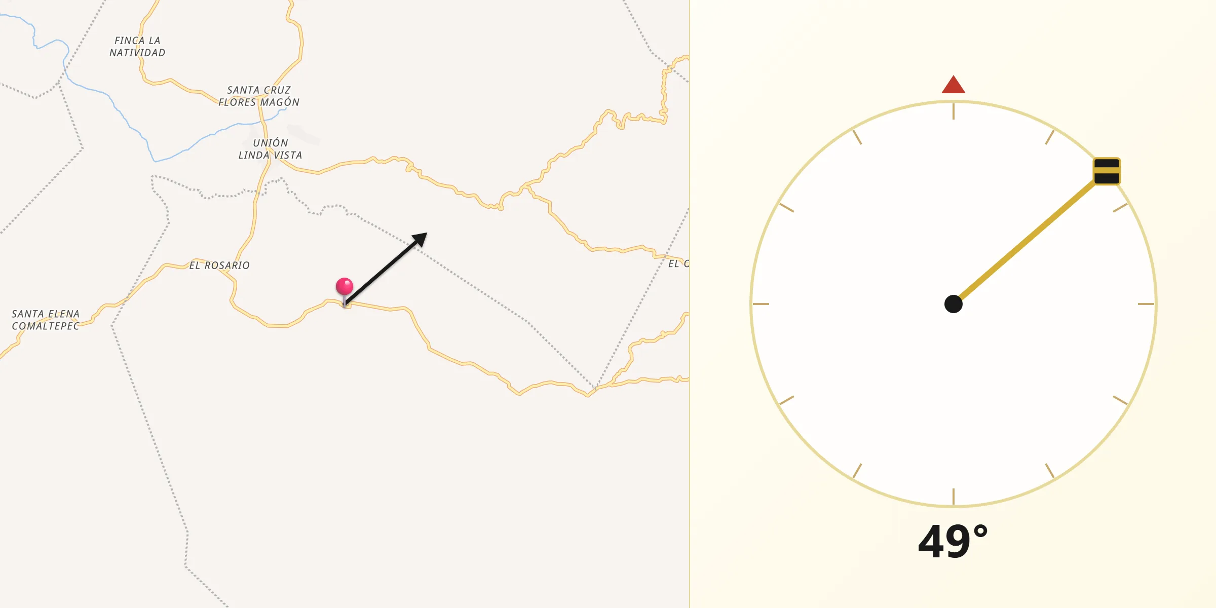 Dirección de la Qibla desde Santiago Tetepec