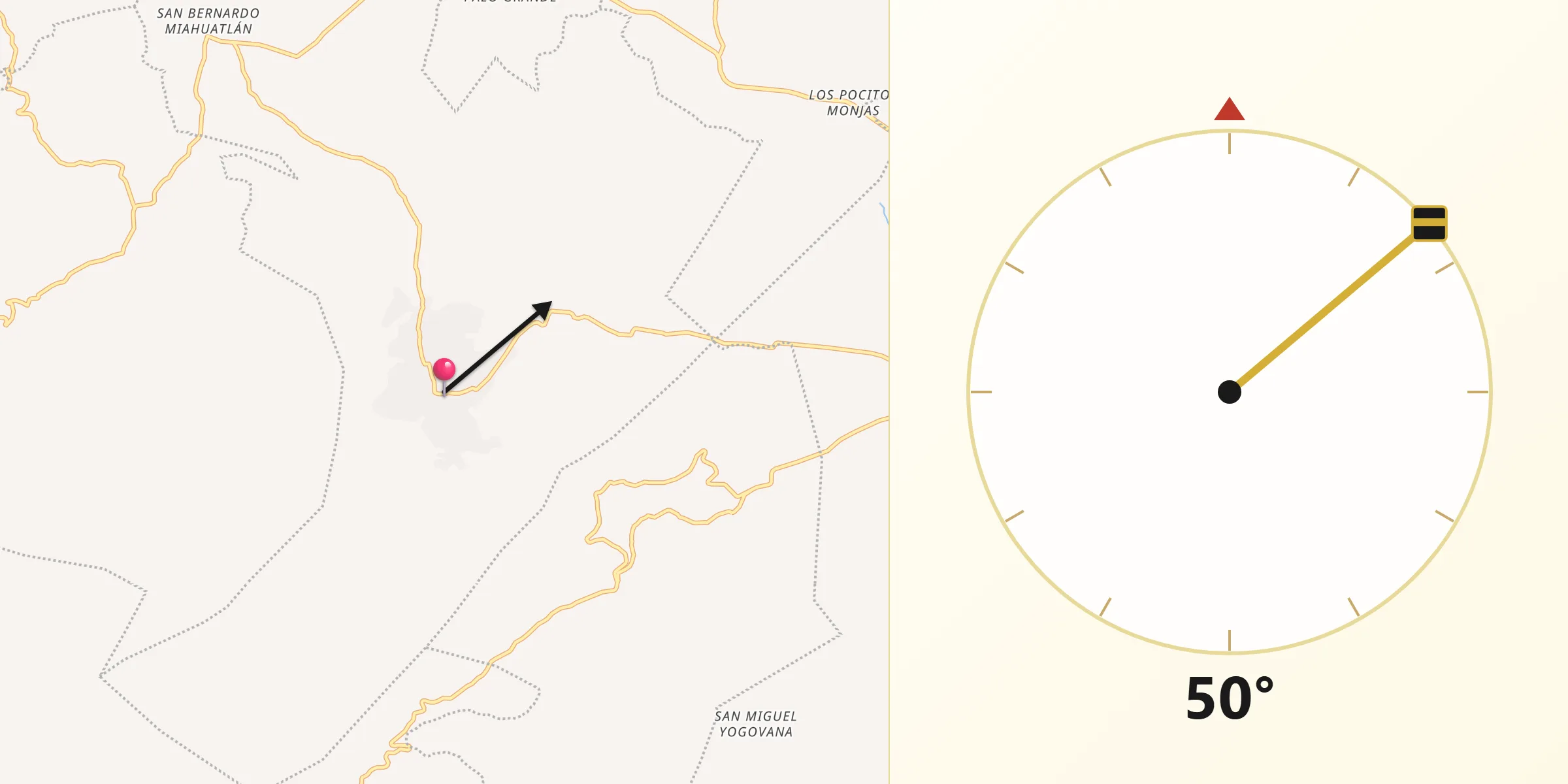 Dirección de la Qibla desde Santa Cruz Xitla