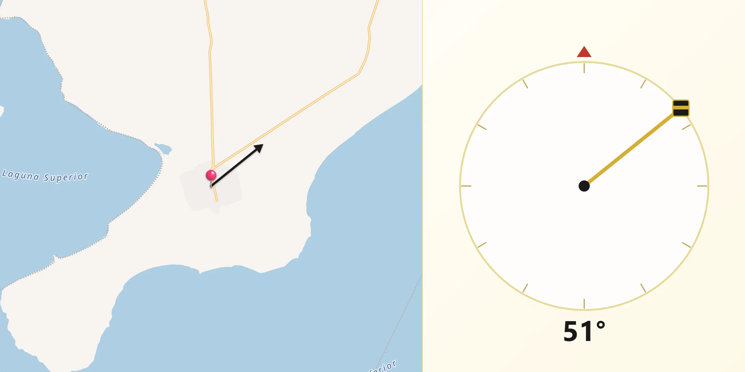 Dirección de la Qibla desde San Dionisio del Mar