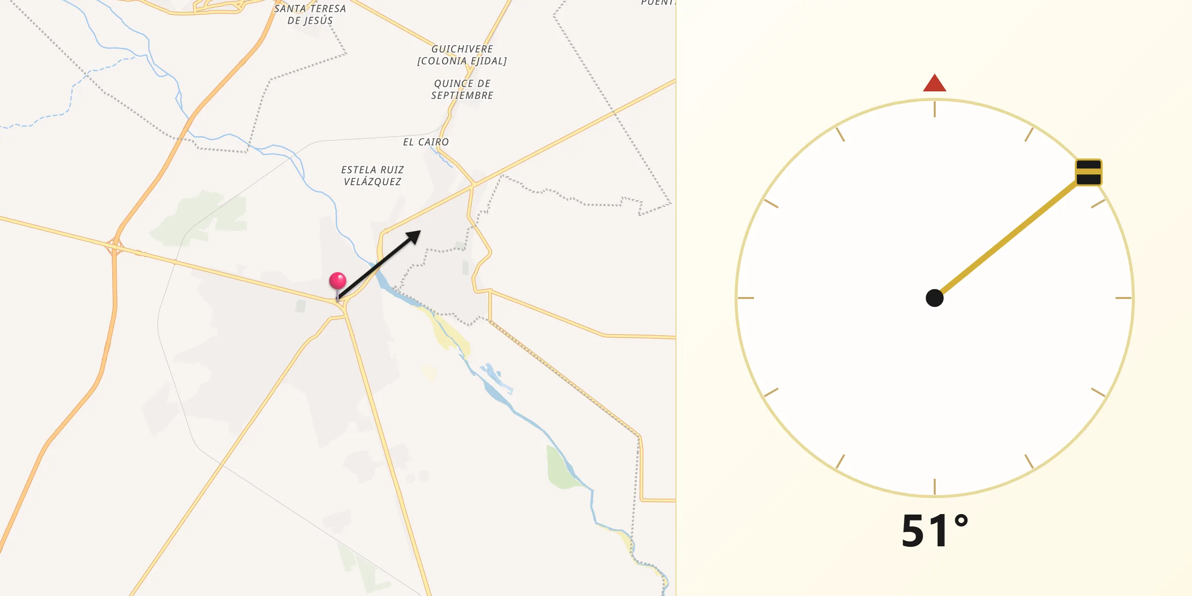 Dirección de la Qibla desde Santo Domingo Tehuantepec