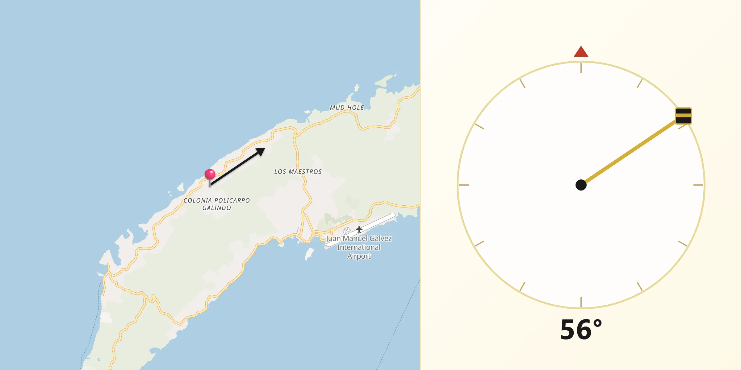 Dirección de la Qibla desde Sandy Bay