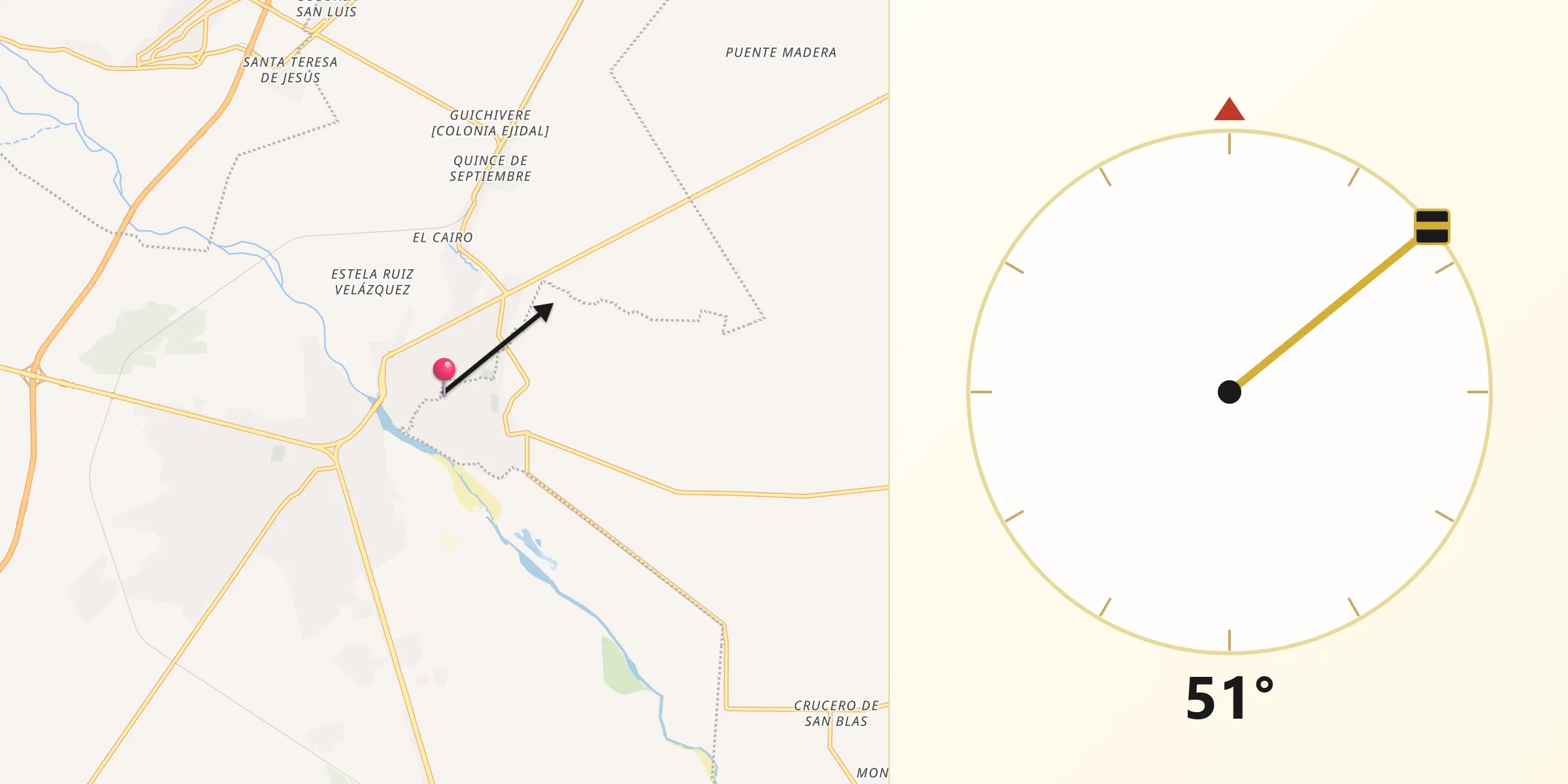 Dirección de la Qibla desde San Blas Atempa