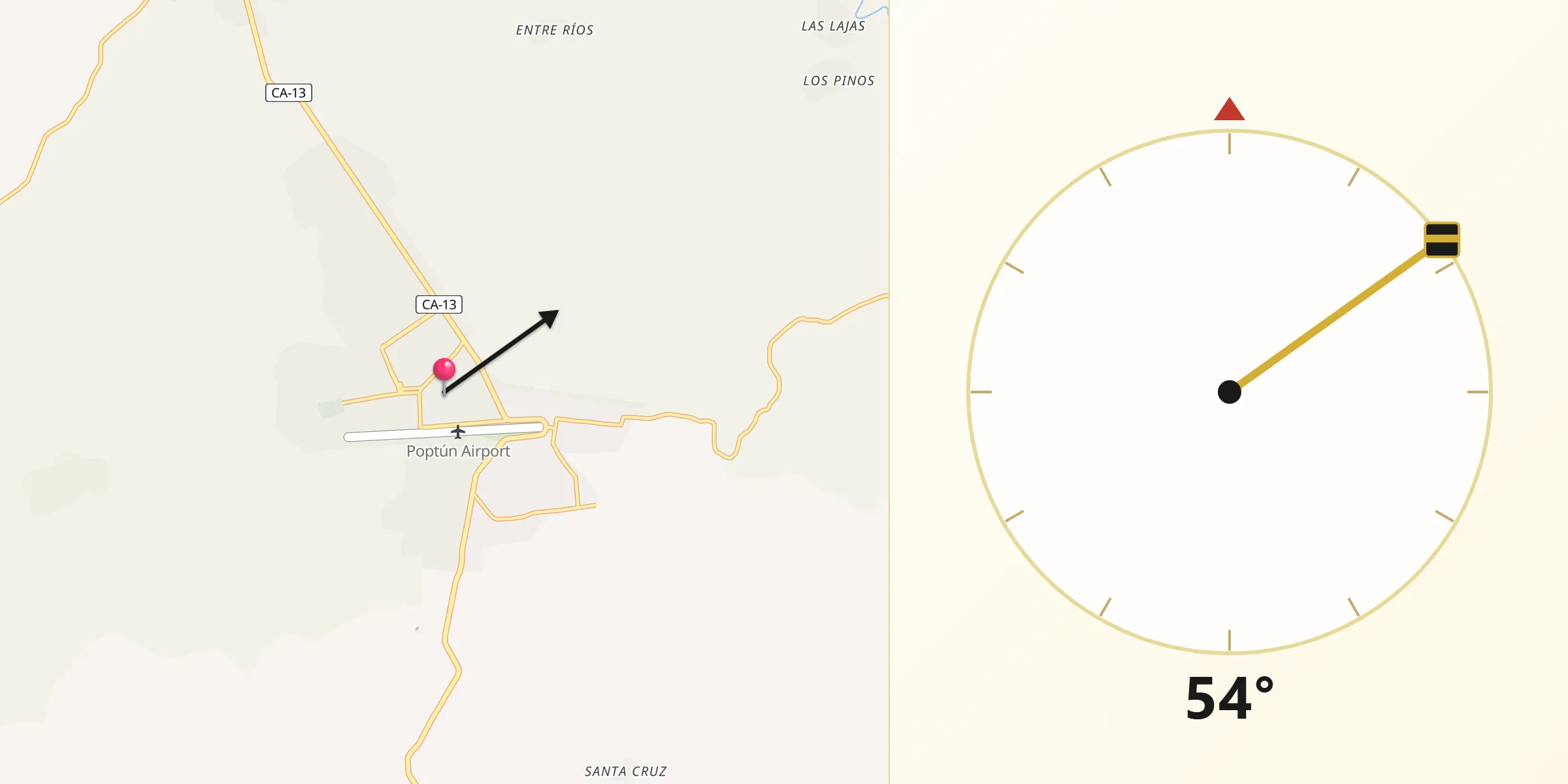 Dirección de la Qibla desde Poptún