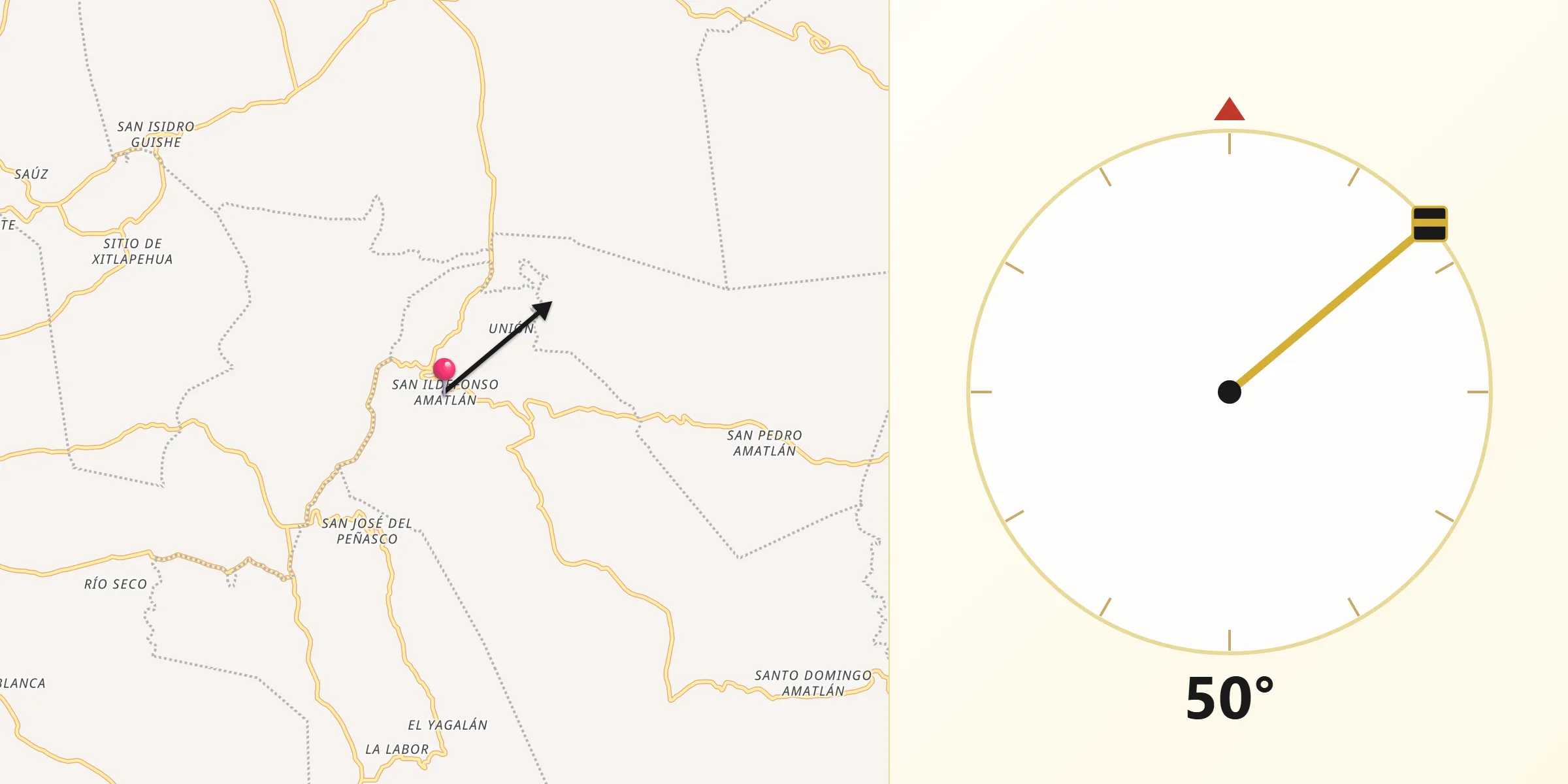 Dirección de la Qibla desde San Ildefonso Amatlán