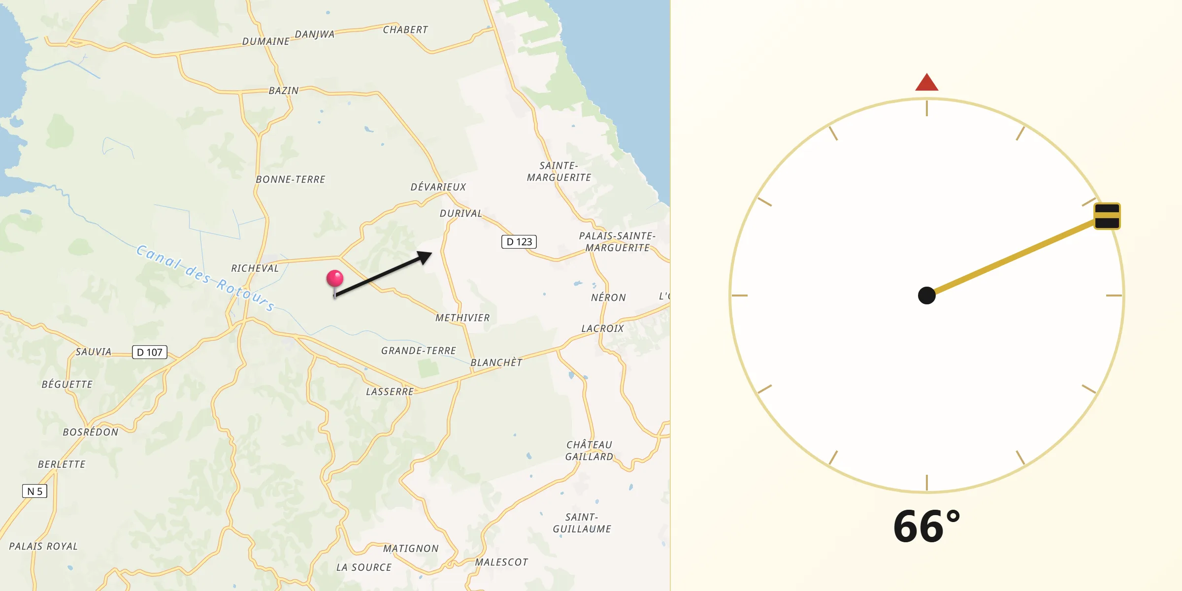 Direction vers la Qibla depuis Le Moule
