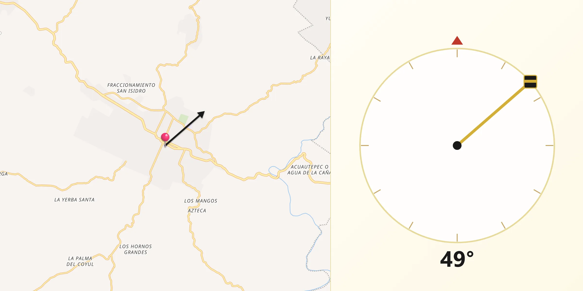 Dirección de la Qibla desde Pinotepa