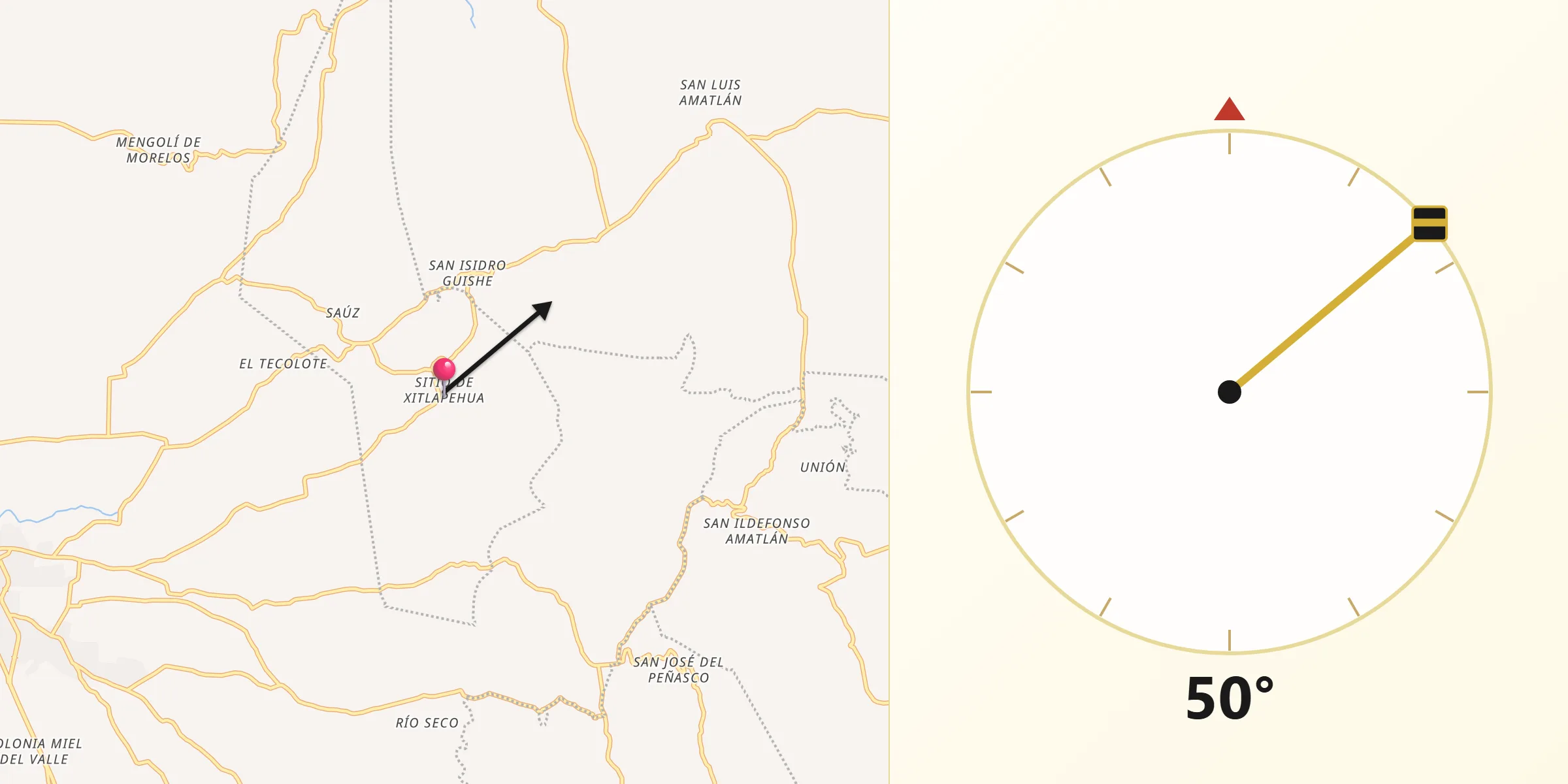 Dirección de la Qibla desde Sitio de Xitlapehua