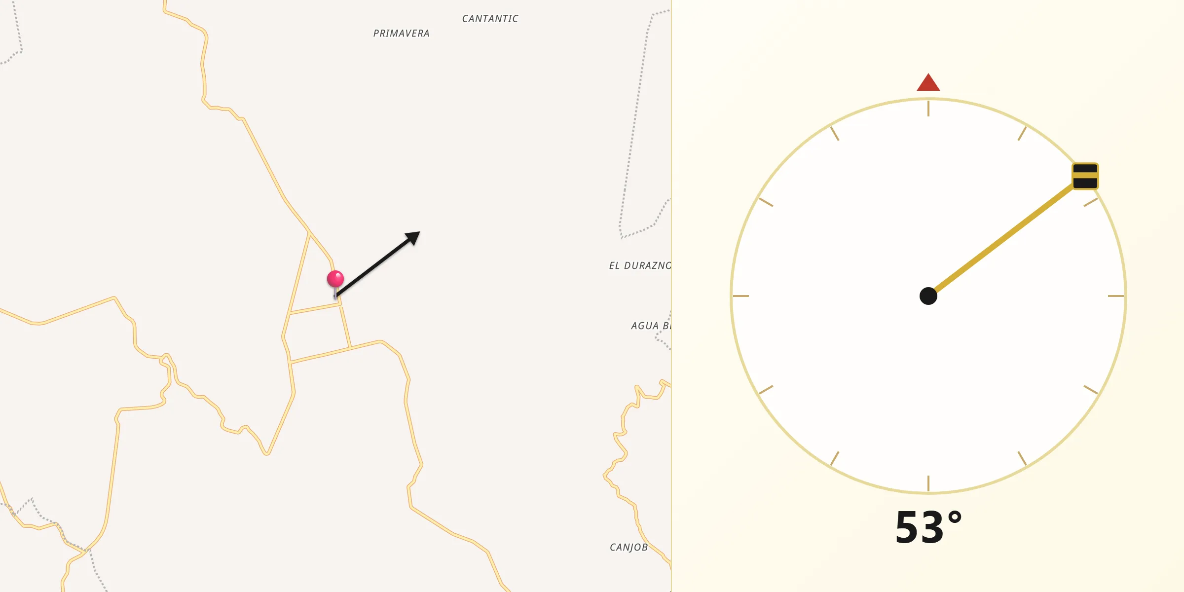 Dirección de la Qibla desde Las Rosas