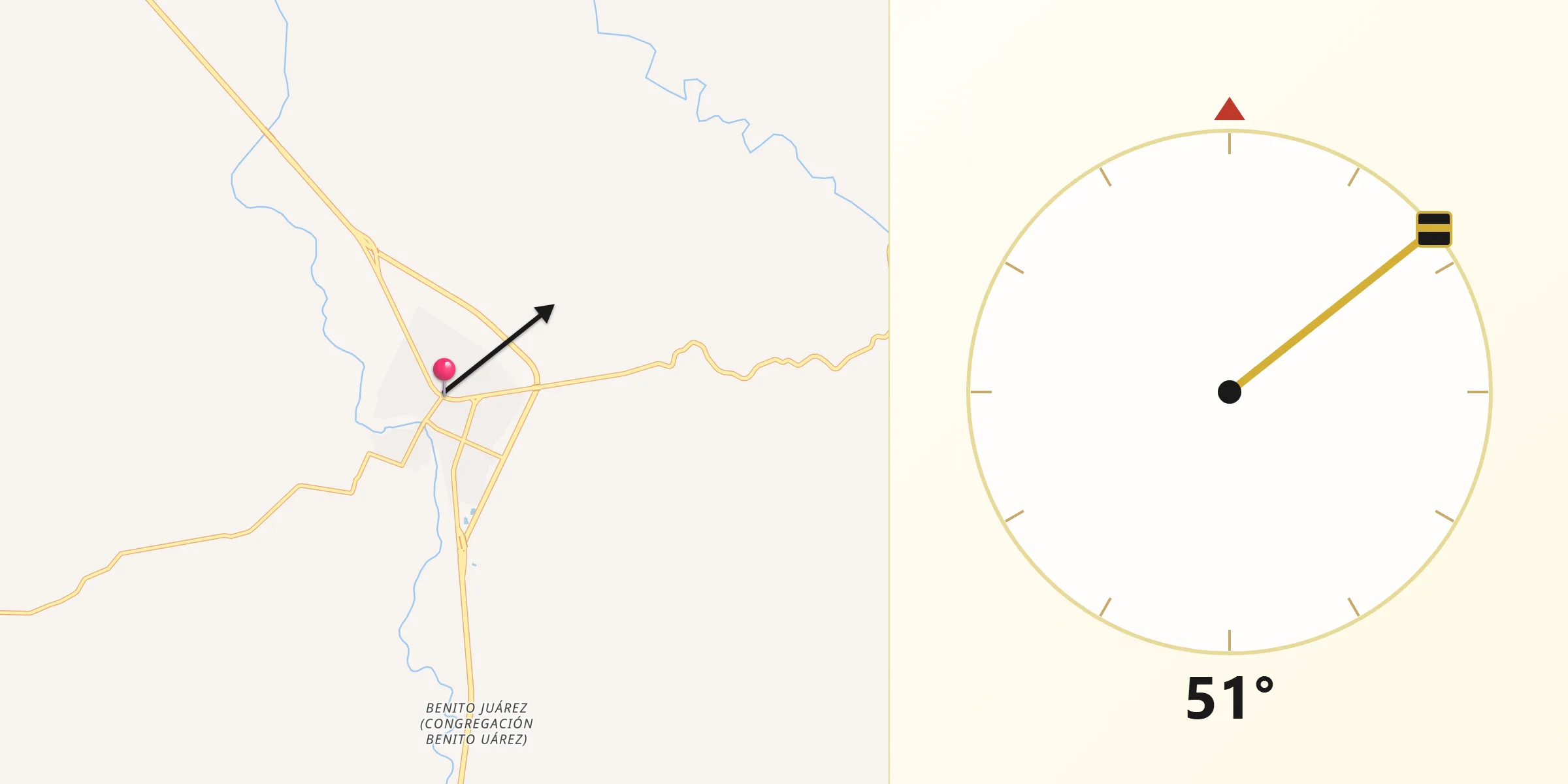 Dirección de la Qibla desde San Pedro Tapanatepec