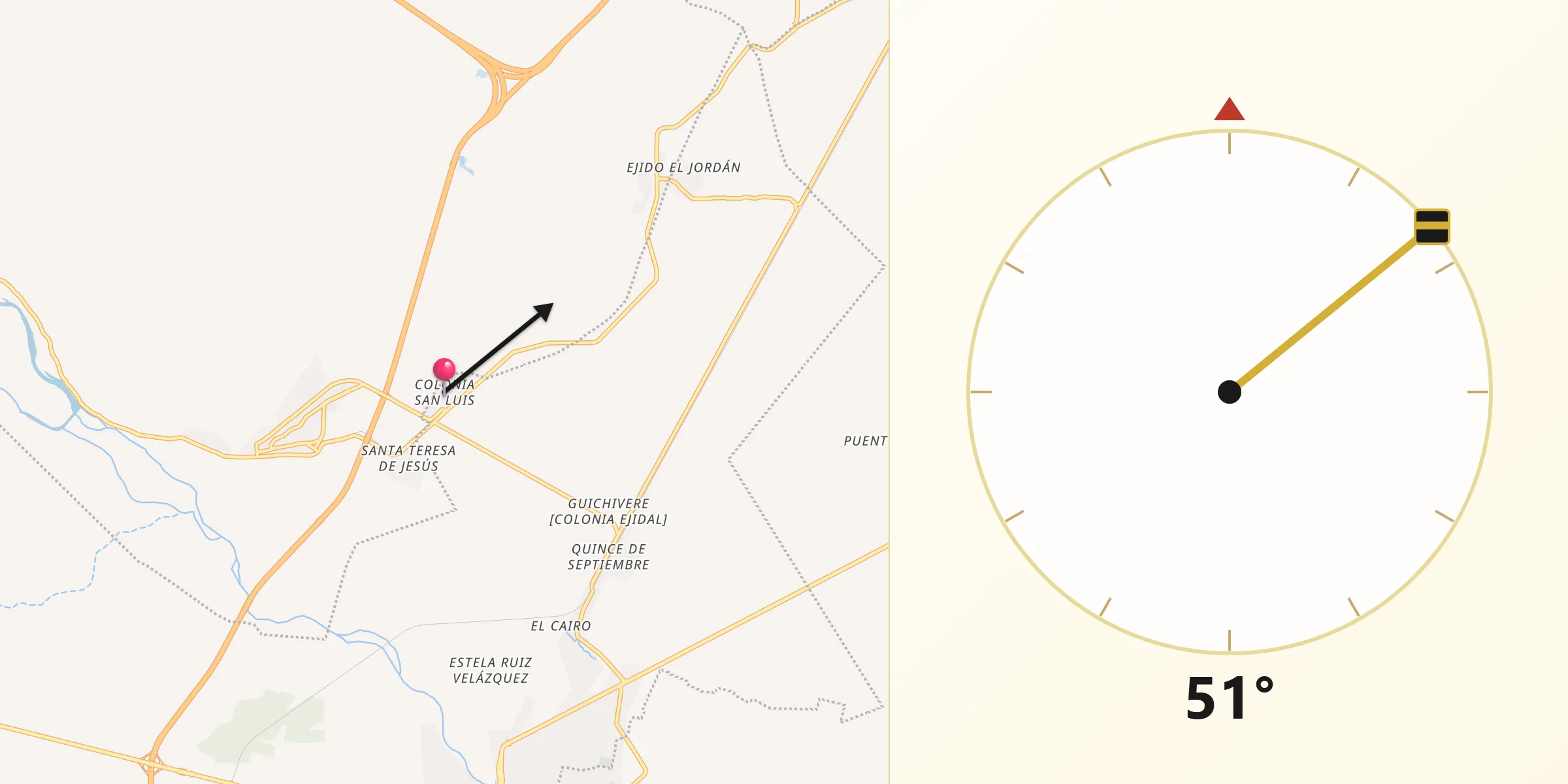 Dirección de la Qibla desde Colonia San Luis