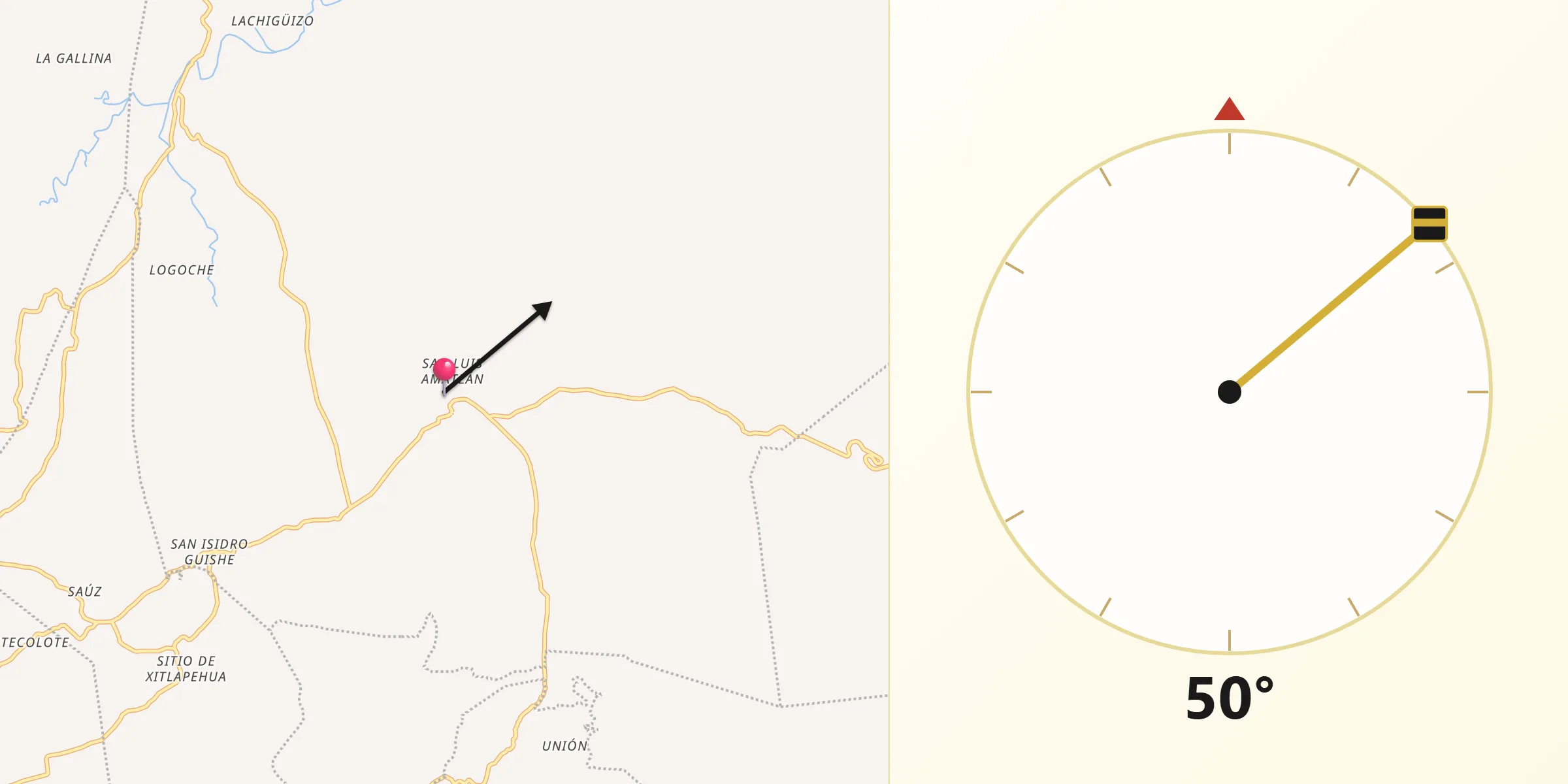 Dirección de la Qibla desde San Luis Amatlán