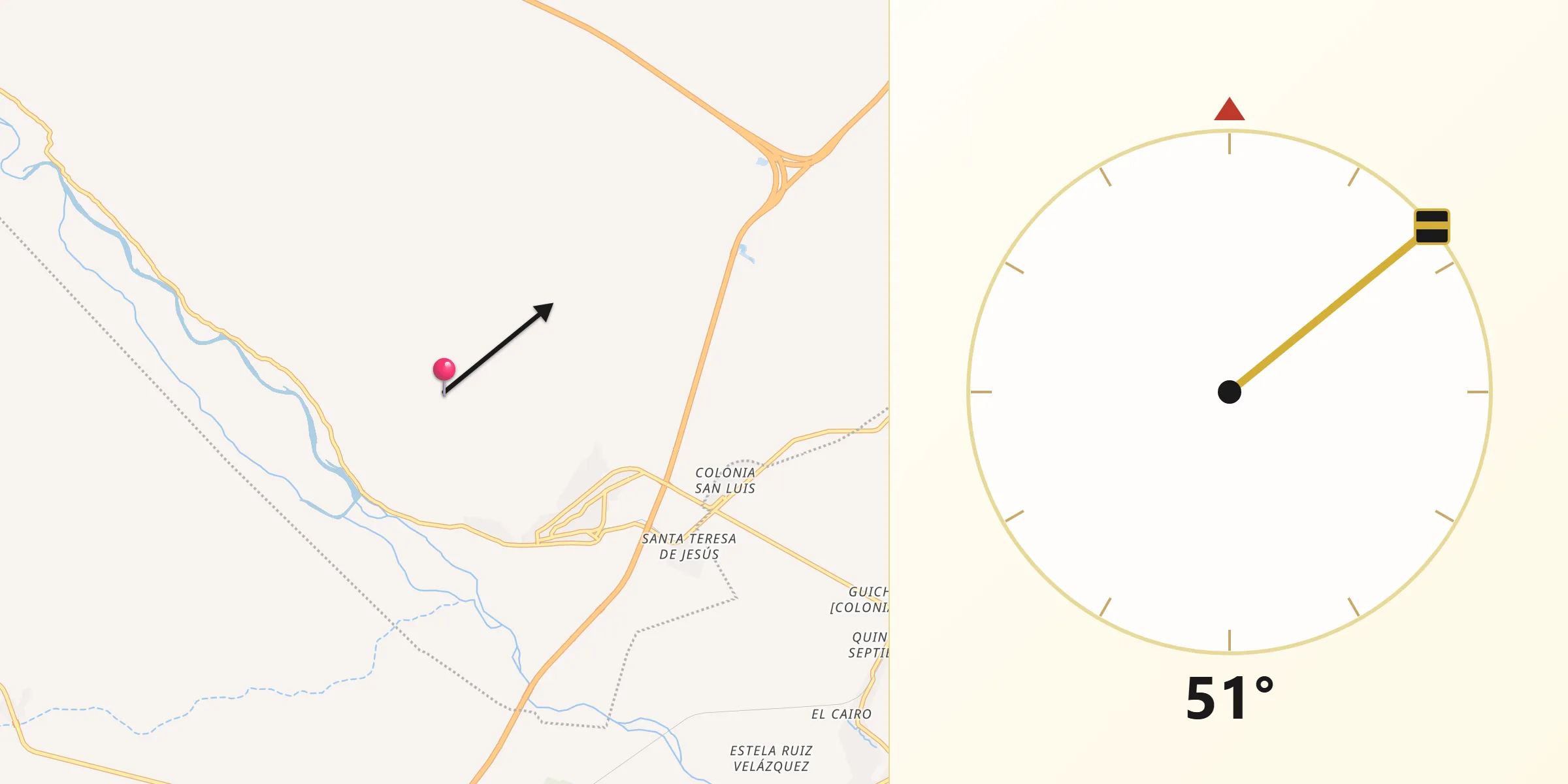 Dirección de la Qibla desde Santa María Mixtequilla