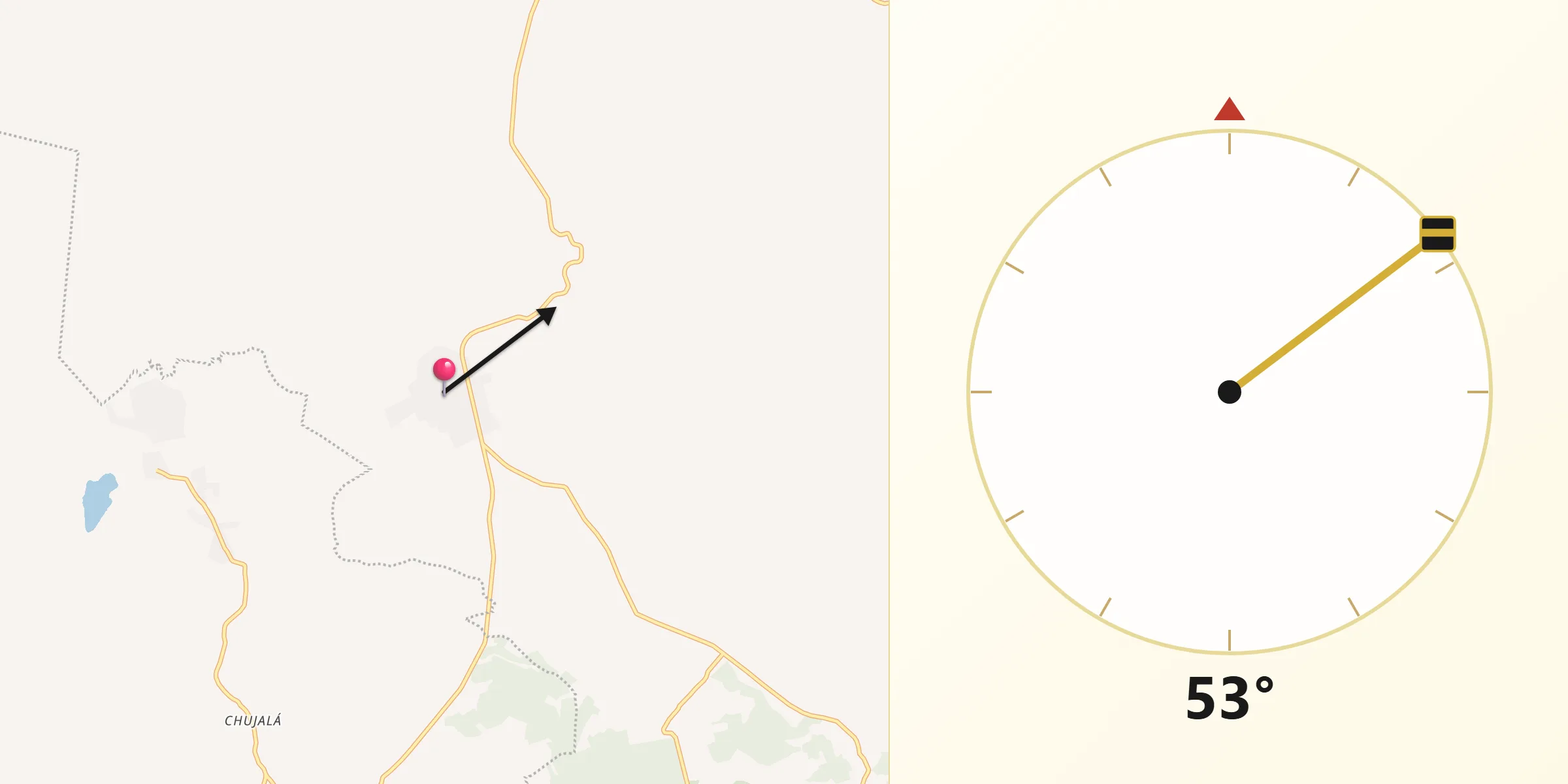 Dirección de la Qibla desde Yasha
