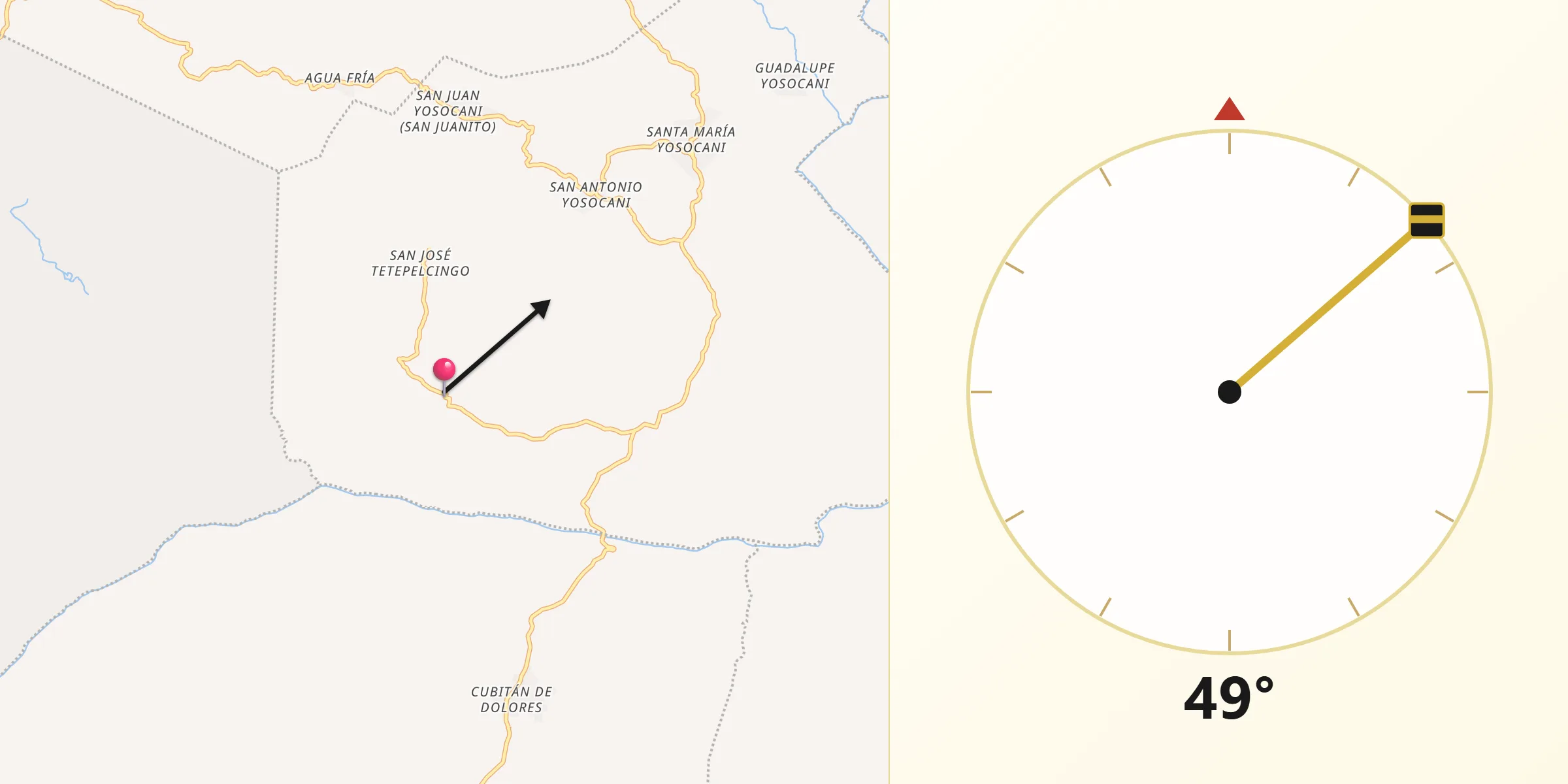 Dirección de la Qibla desde San Miguel Tetepelcingo