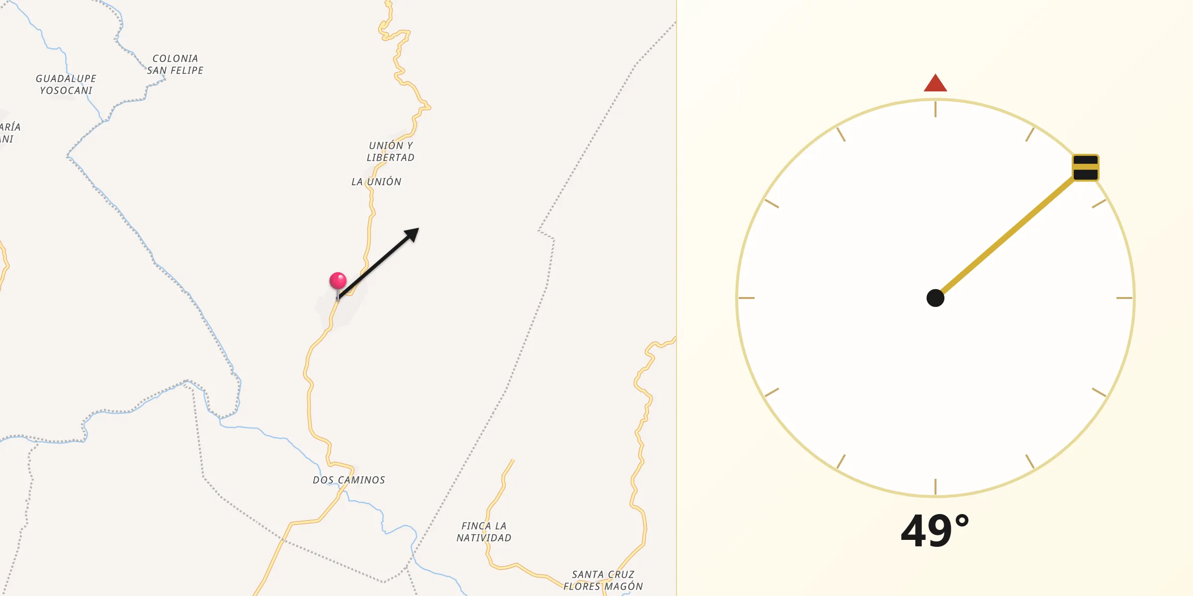 Dirección de la Qibla desde San Agustín Chayuco