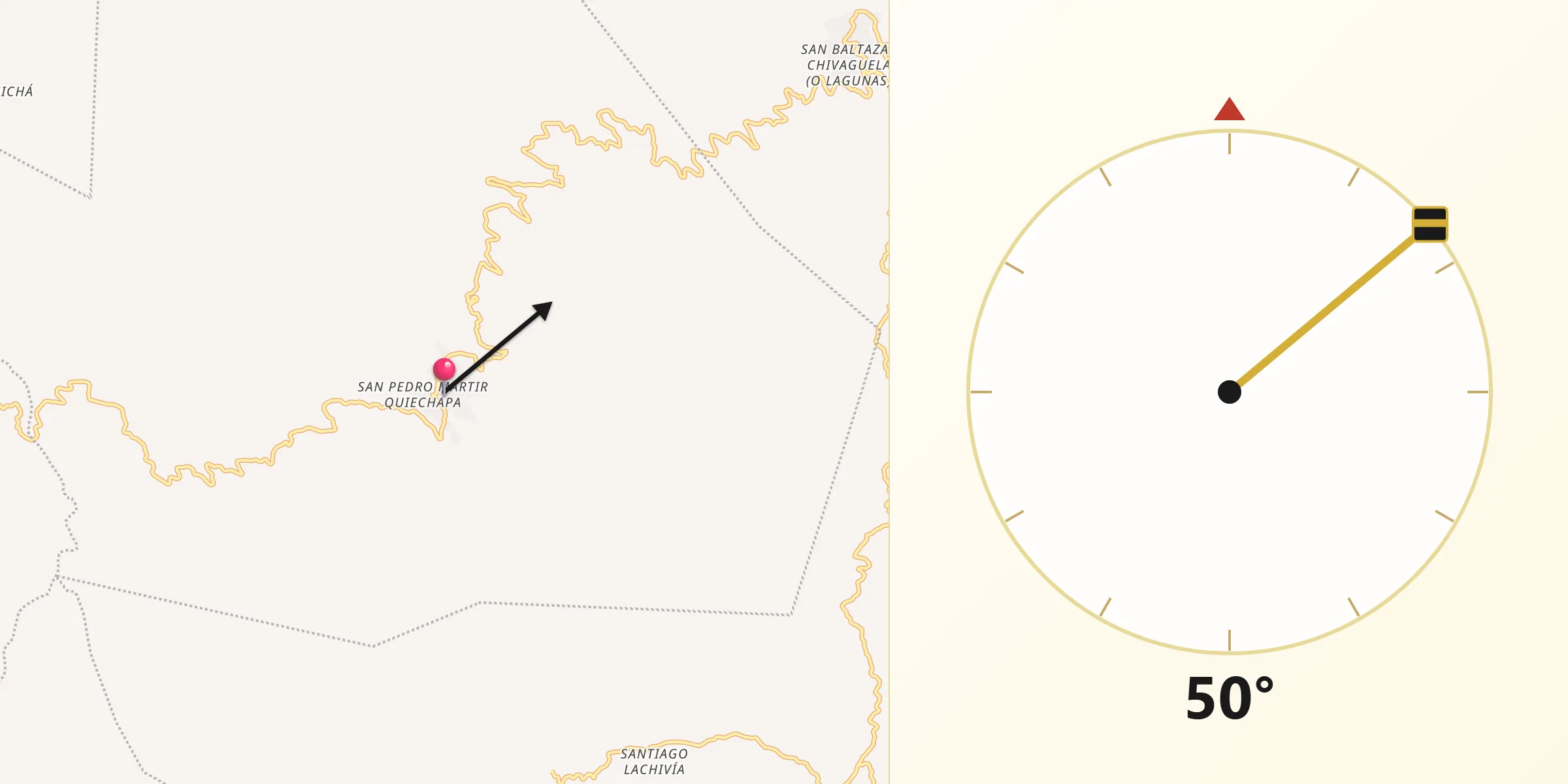 Dirección de la Qibla desde San Pedro Mártir Quiechapa