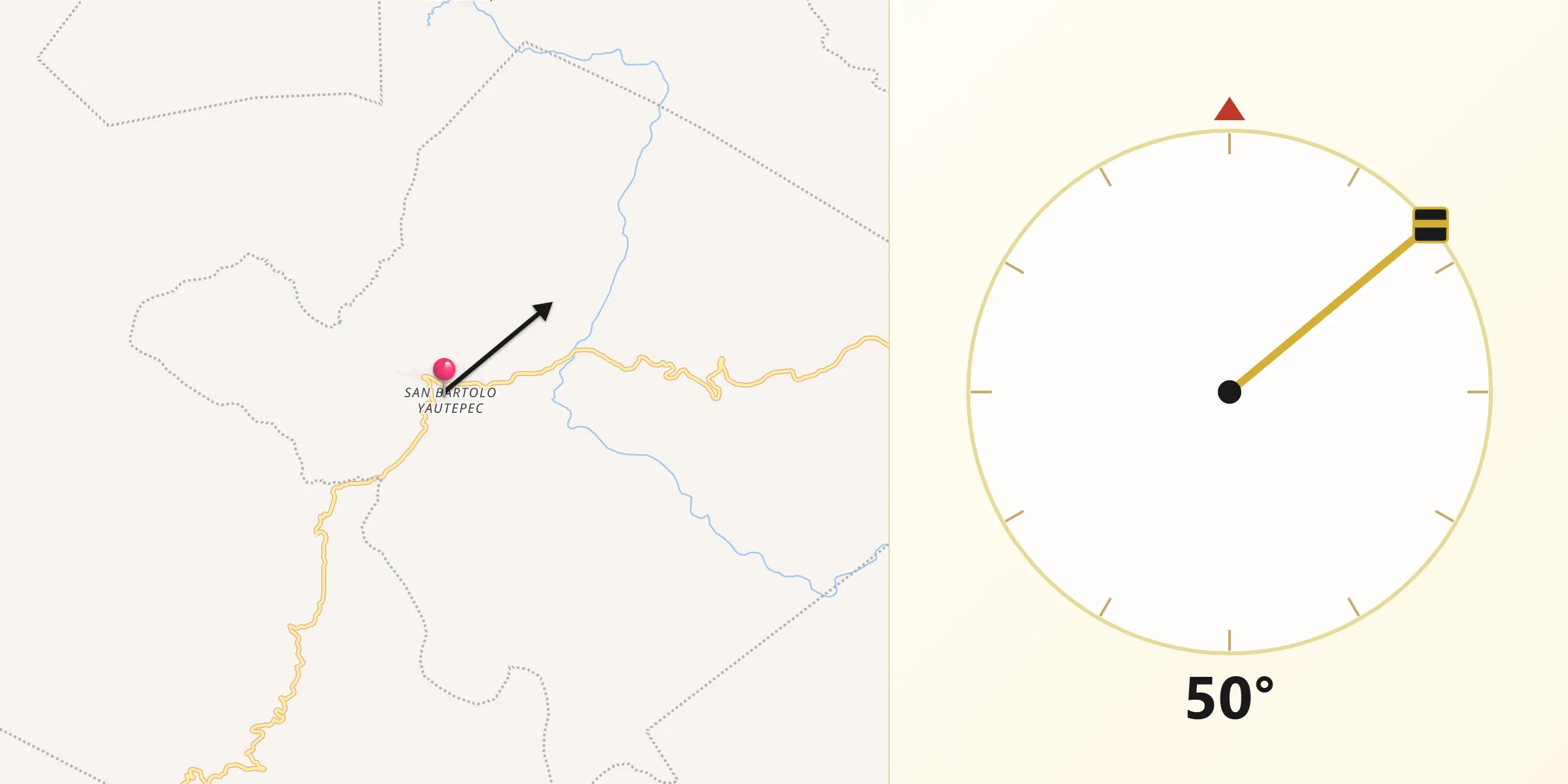 Dirección de la Qibla desde San Bartolo Yautepec