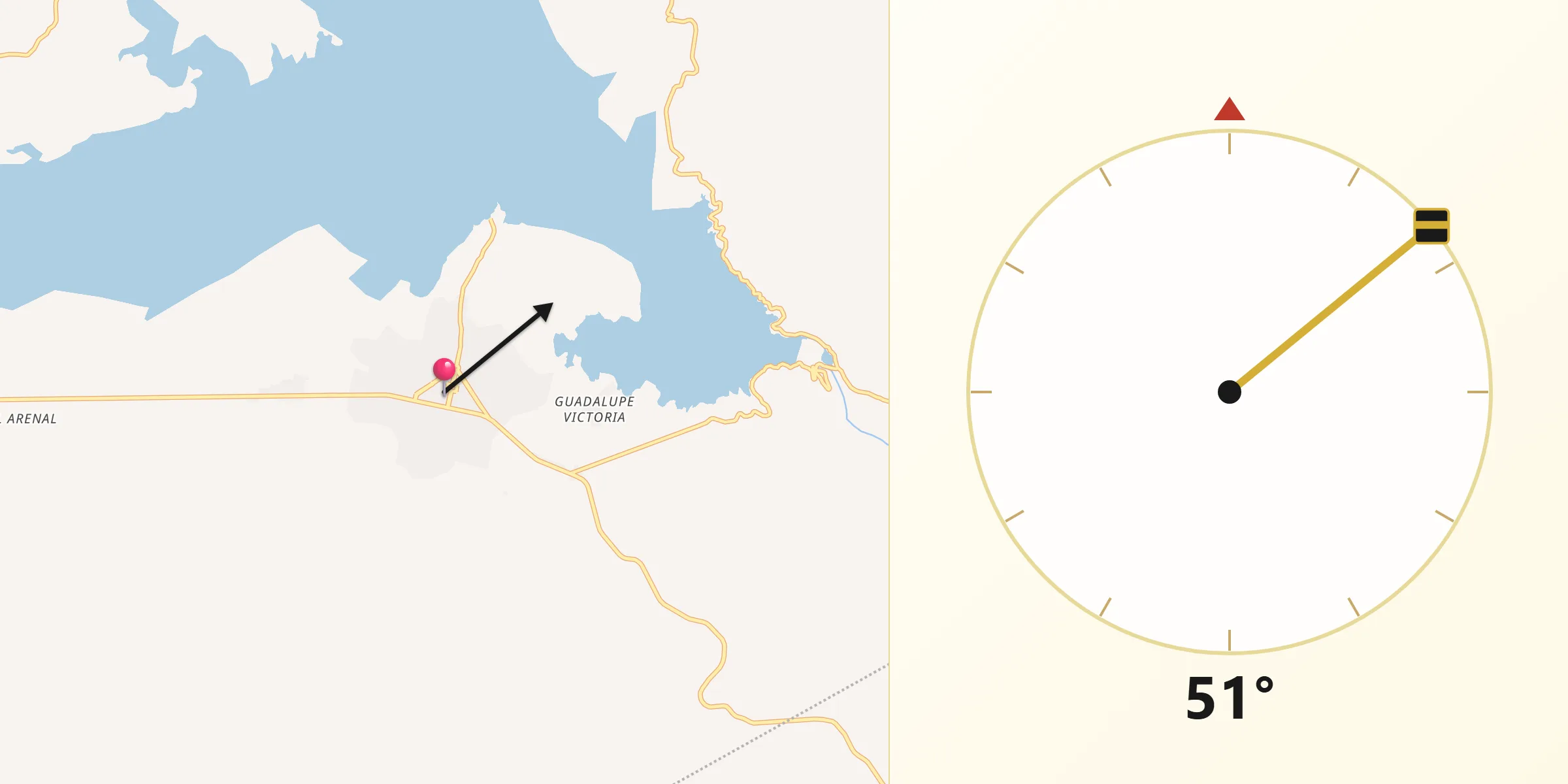 Dirección de la Qibla desde Santa María Jalapa del Marqués