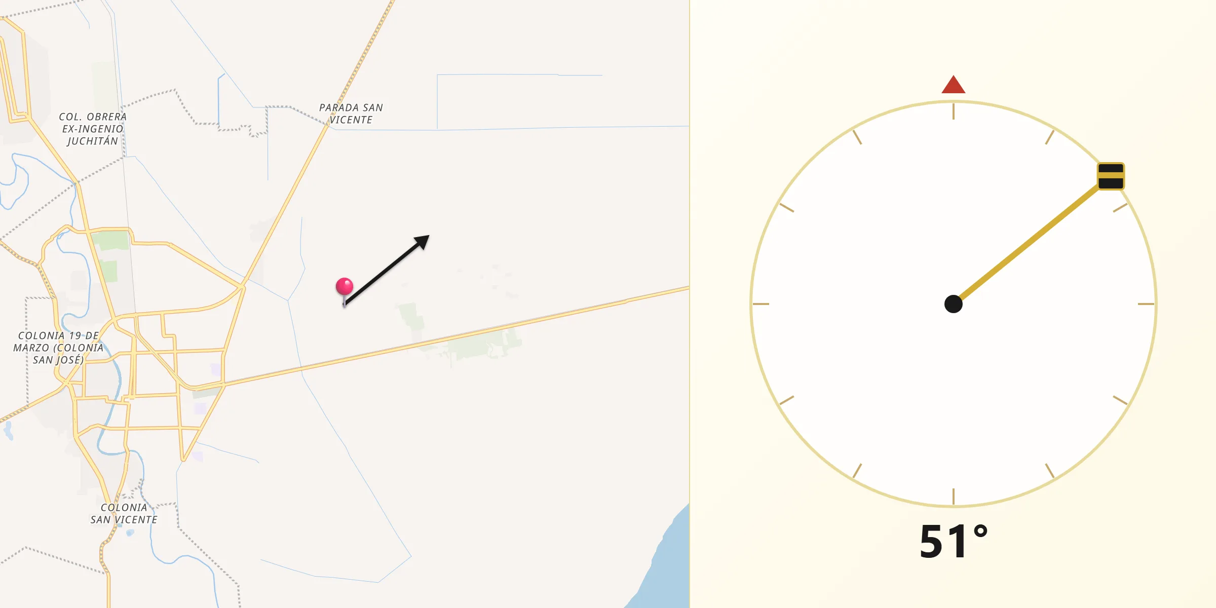 Dirección de la Qibla desde Heroica Ciudad de Juchitán de Zaragoza