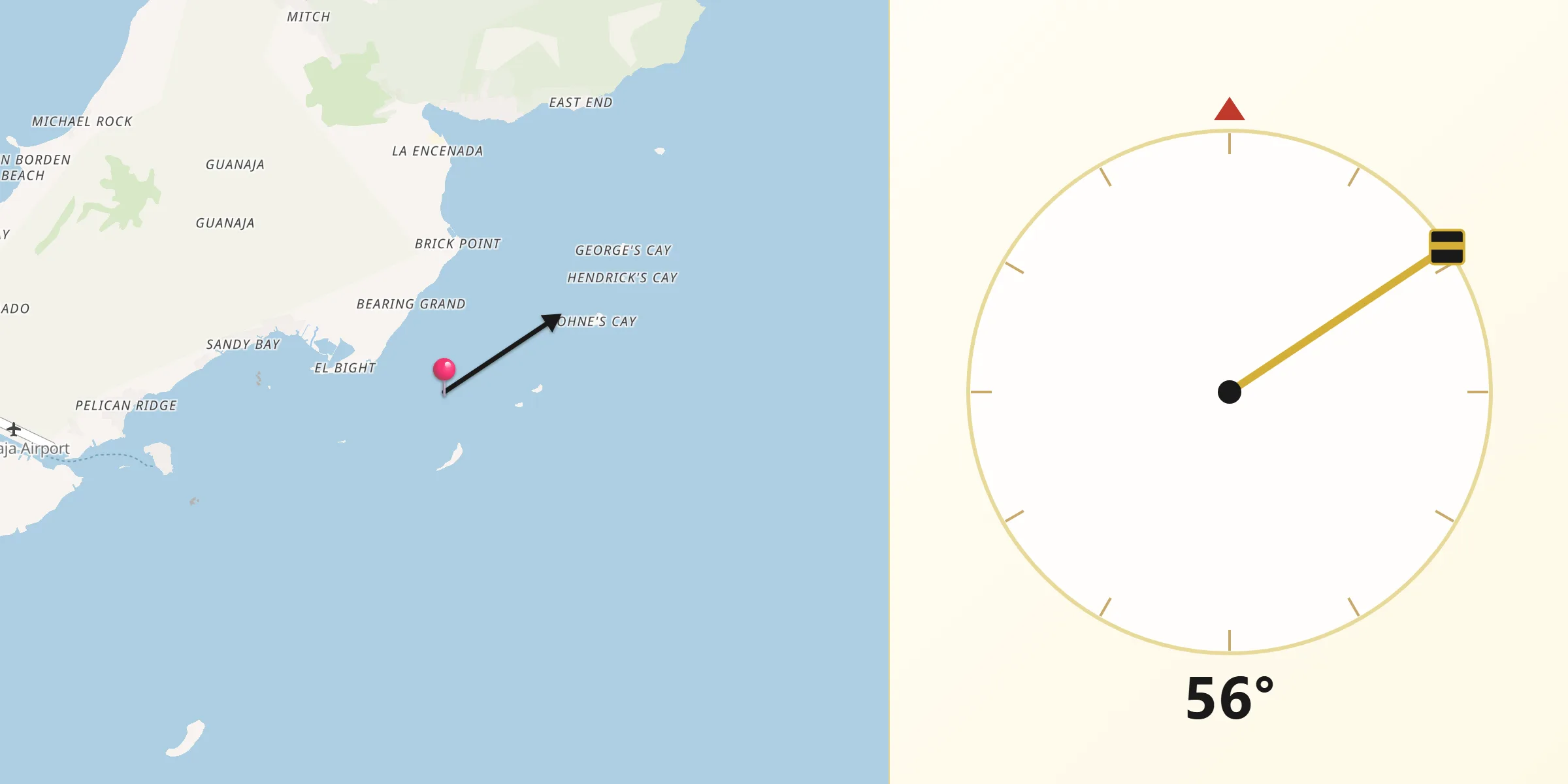 Dirección de la Qibla desde Savannah Bight