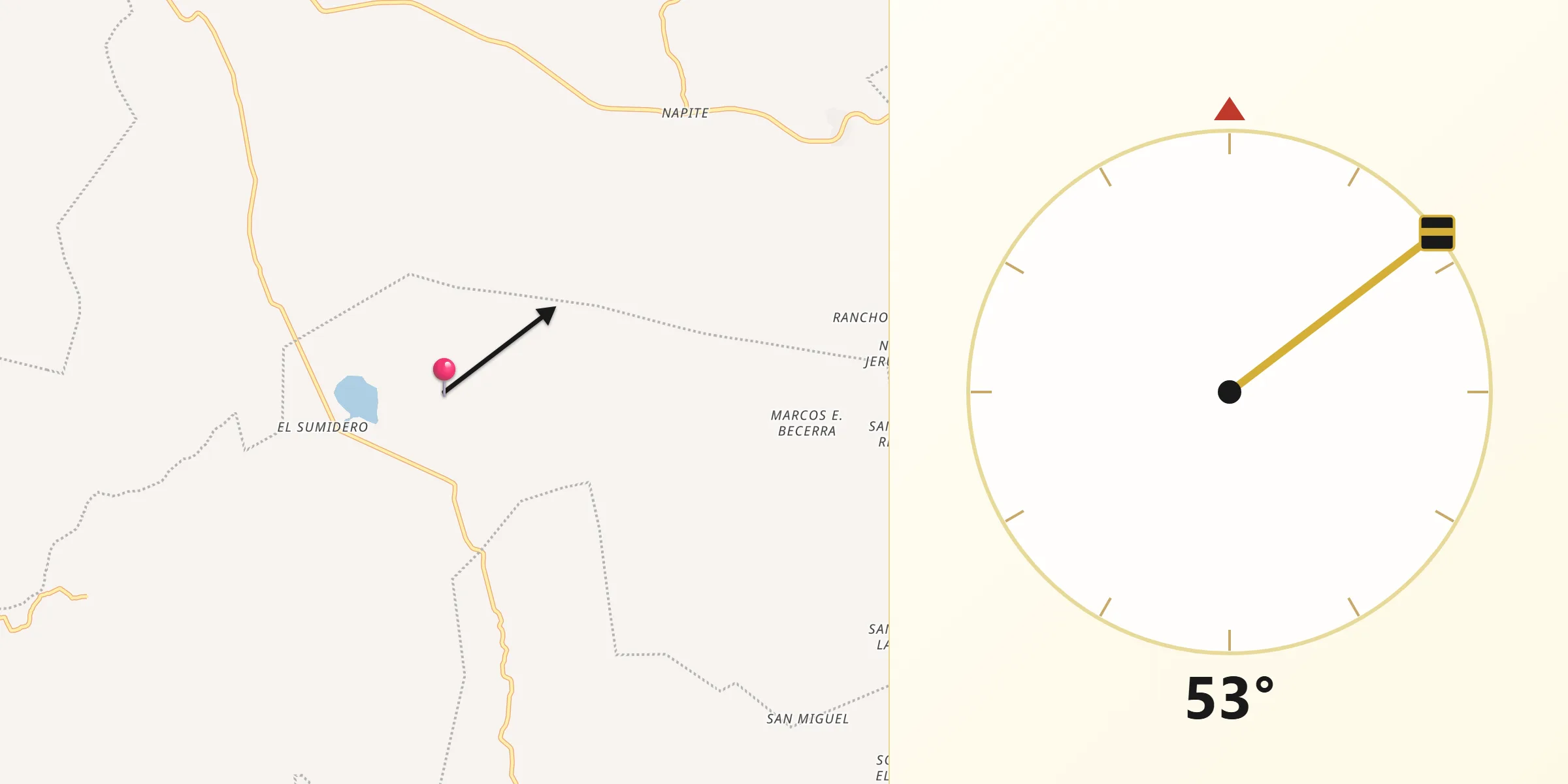 Dirección de la Qibla desde Aguacatenango