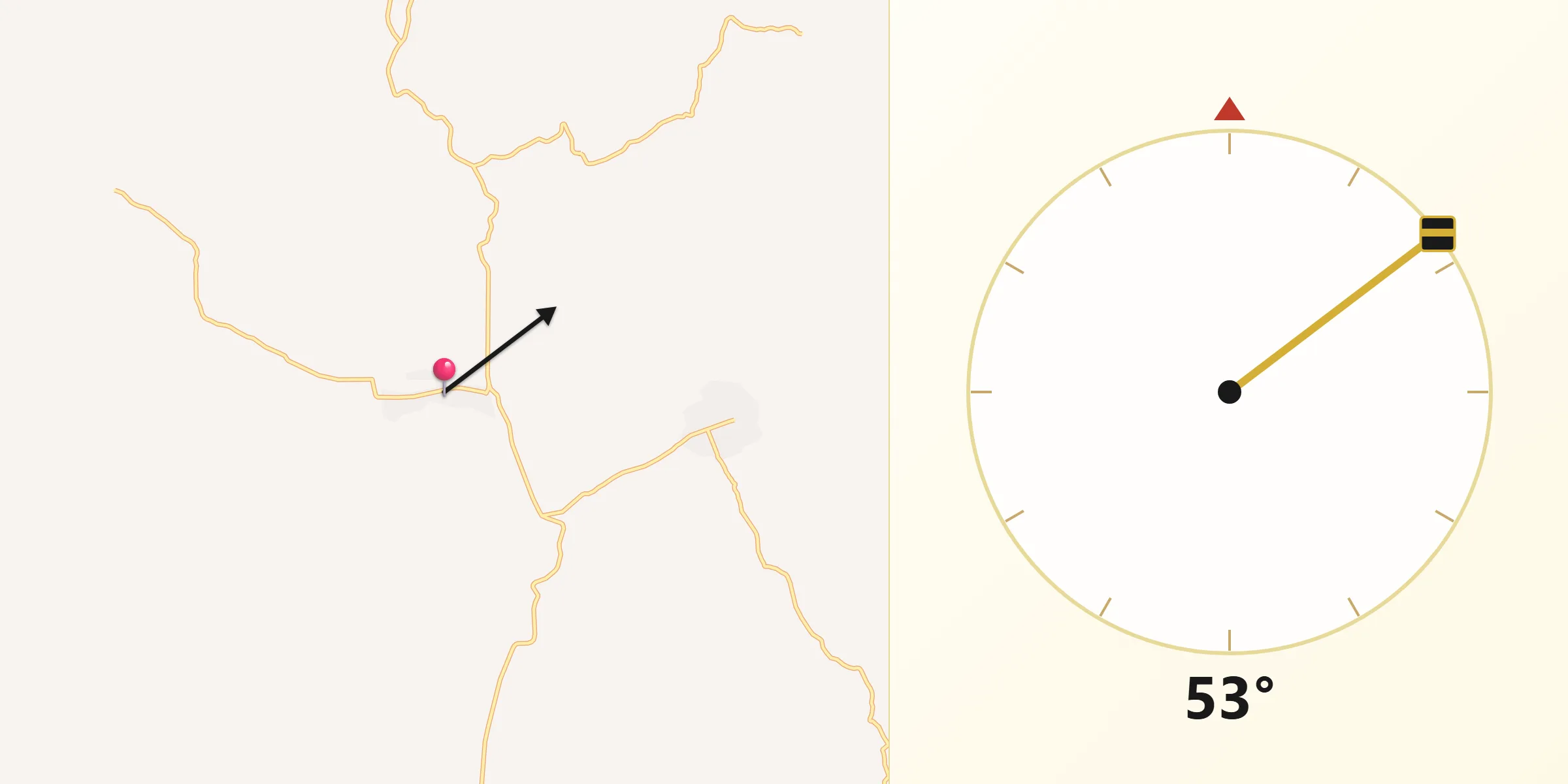Dirección de la Qibla desde Bajucu