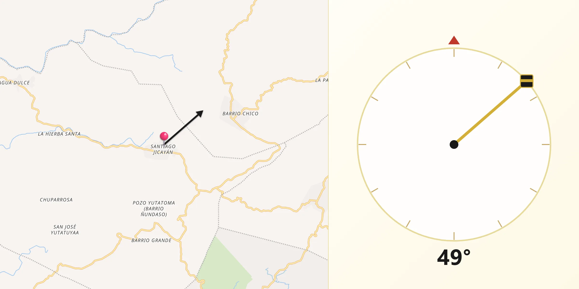Dirección de la Qibla desde Santiago Jicayán