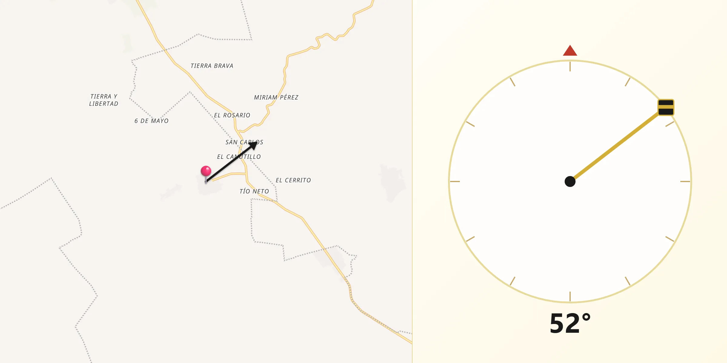 Dirección de la Qibla desde Nuevo Vicente Guerrero (El Chichonal)