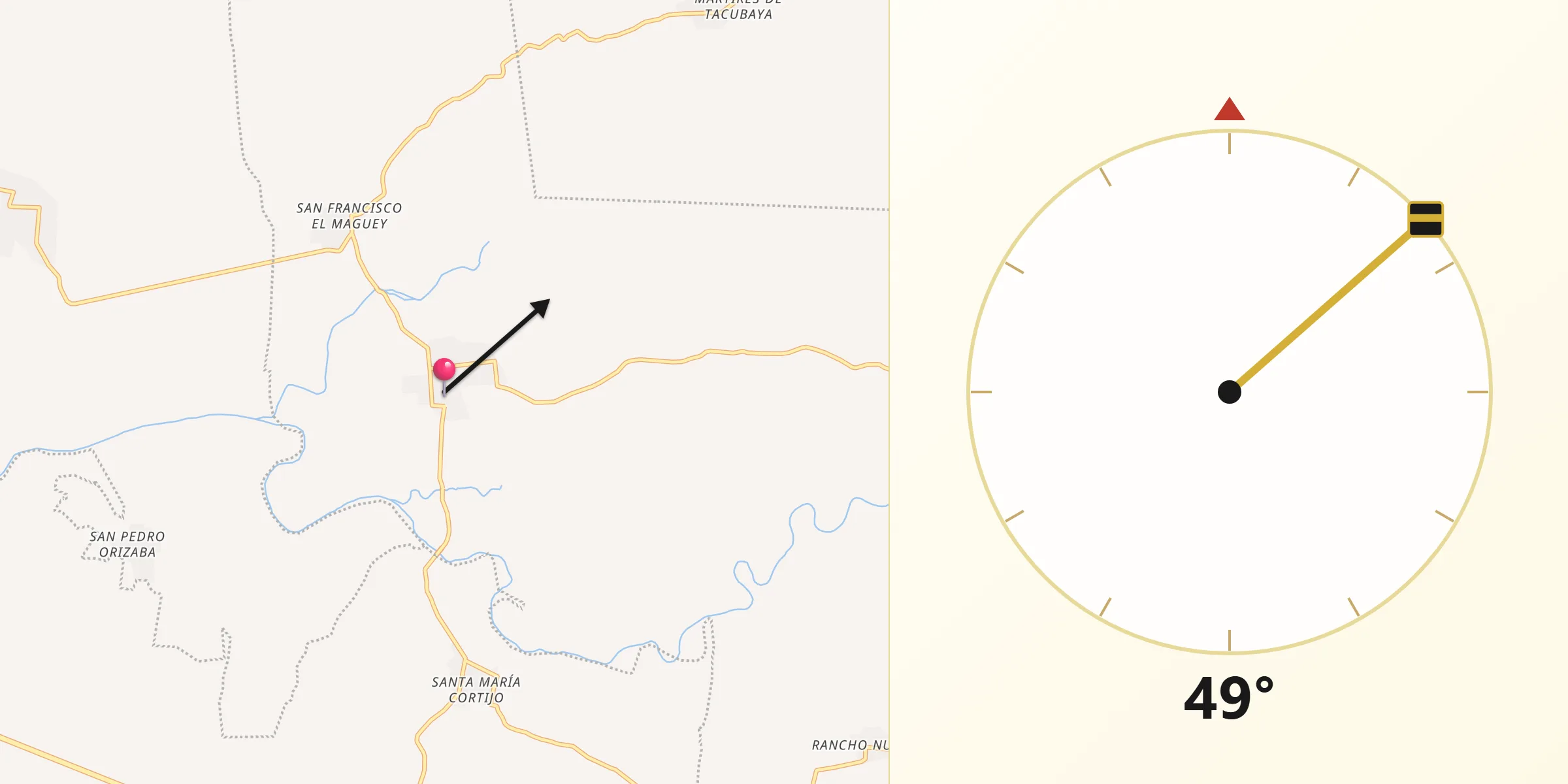 Dirección de la Qibla desde Santiago Llano Grande