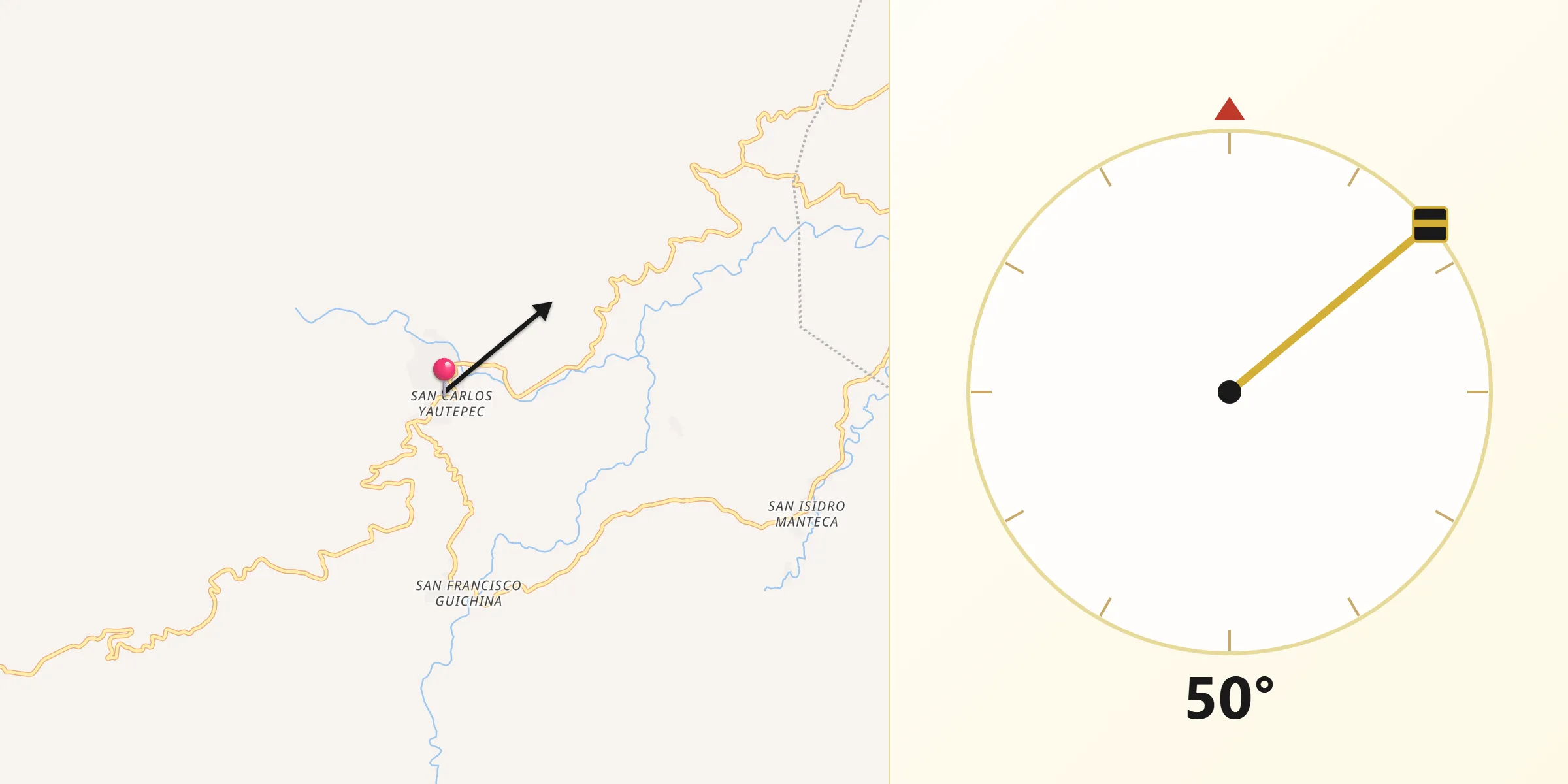 Dirección de la Qibla desde San Carlos Yautepec
