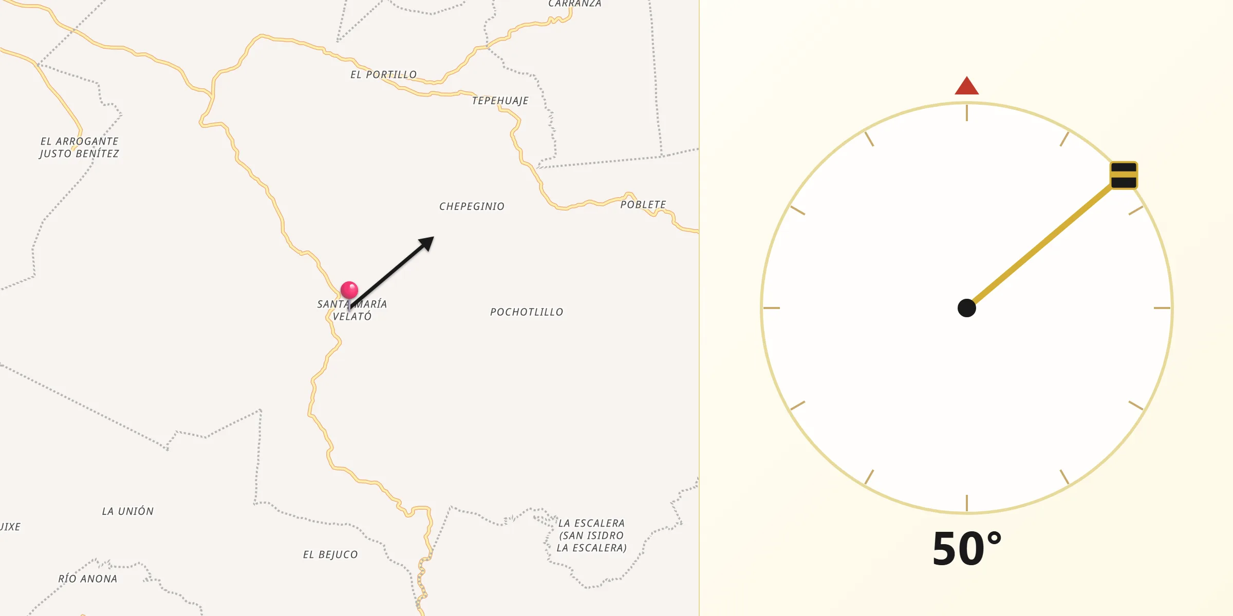 Dirección de la Qibla desde Santa María Velato
