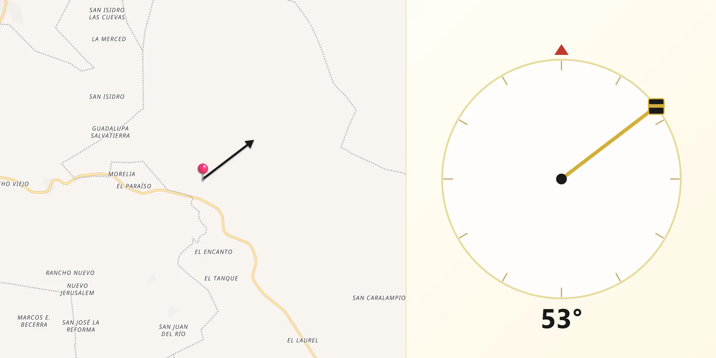Dirección de la Qibla desde La Floresta