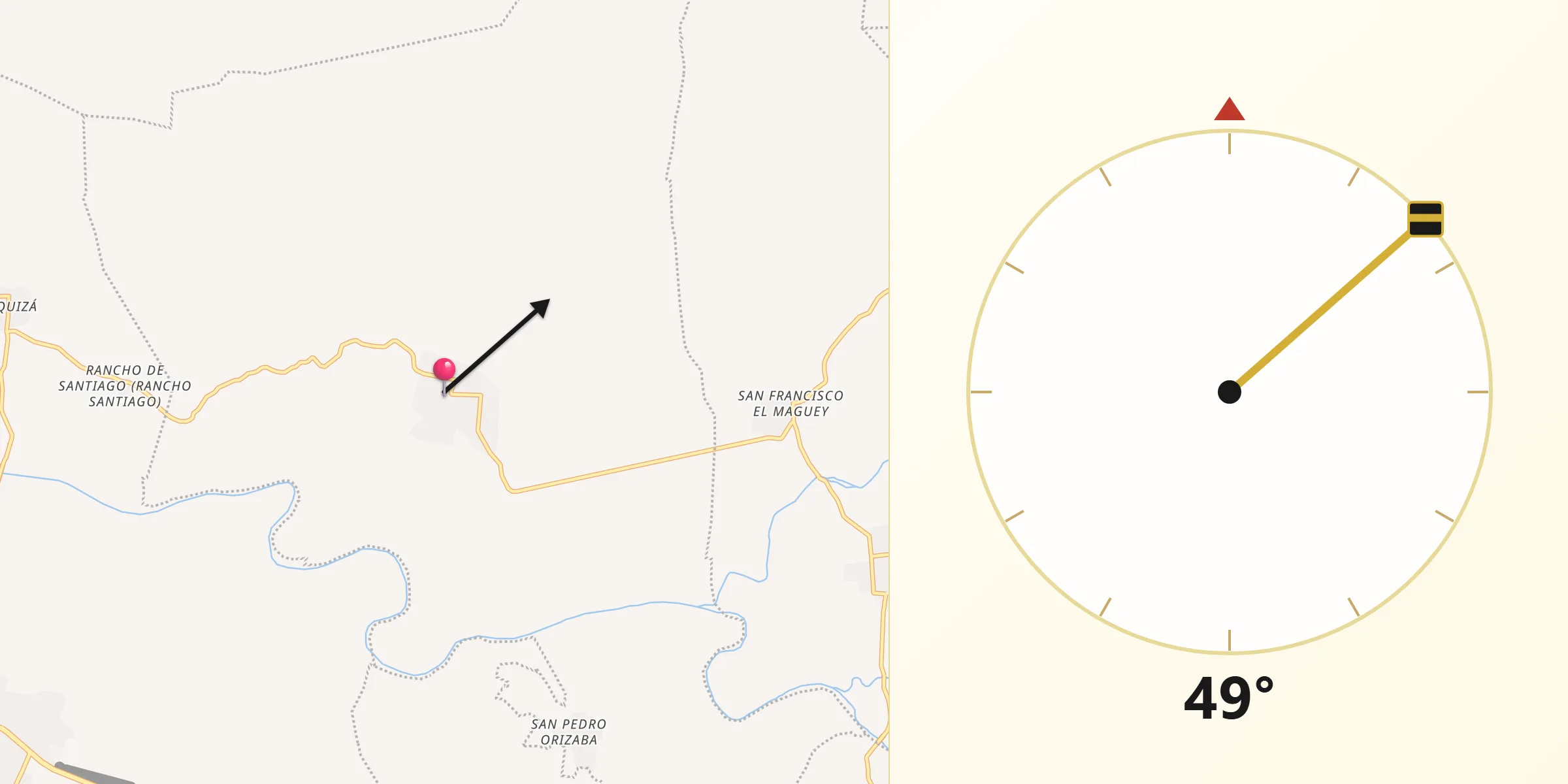 Dirección de la Qibla desde San Juan Bautista Lo de Soto