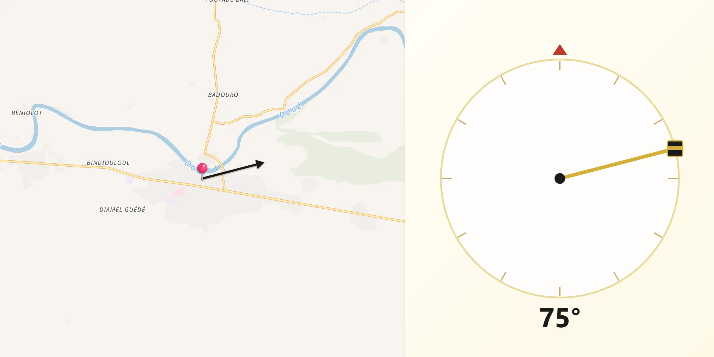 Direction vers la Qibla depuis Ndioum