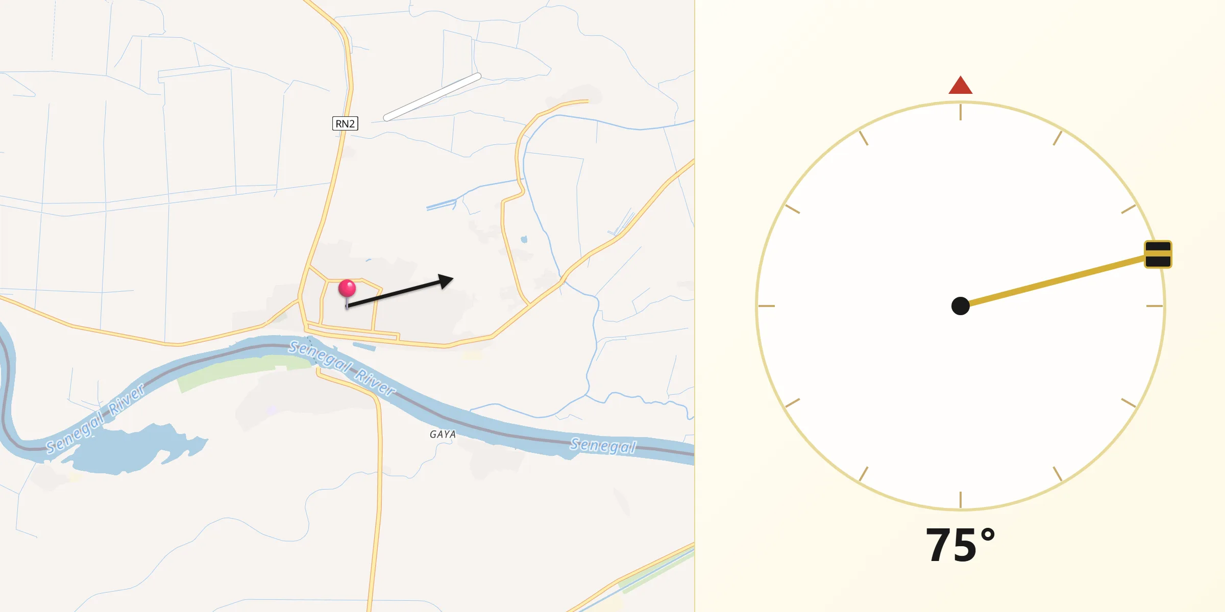 Direction vers la Qibla depuis Rosso