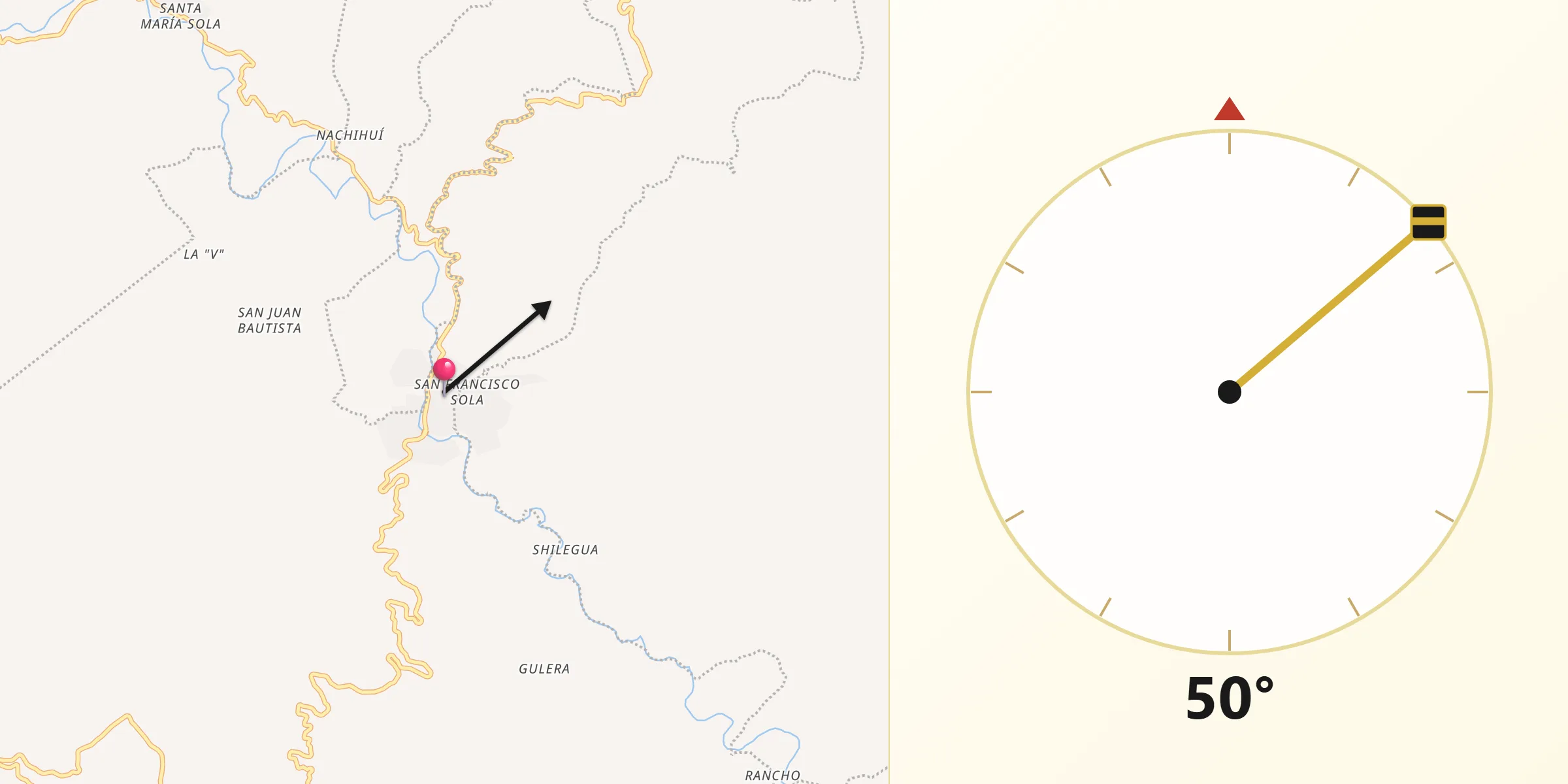 Dirección de la Qibla desde Villa Sola de Vega