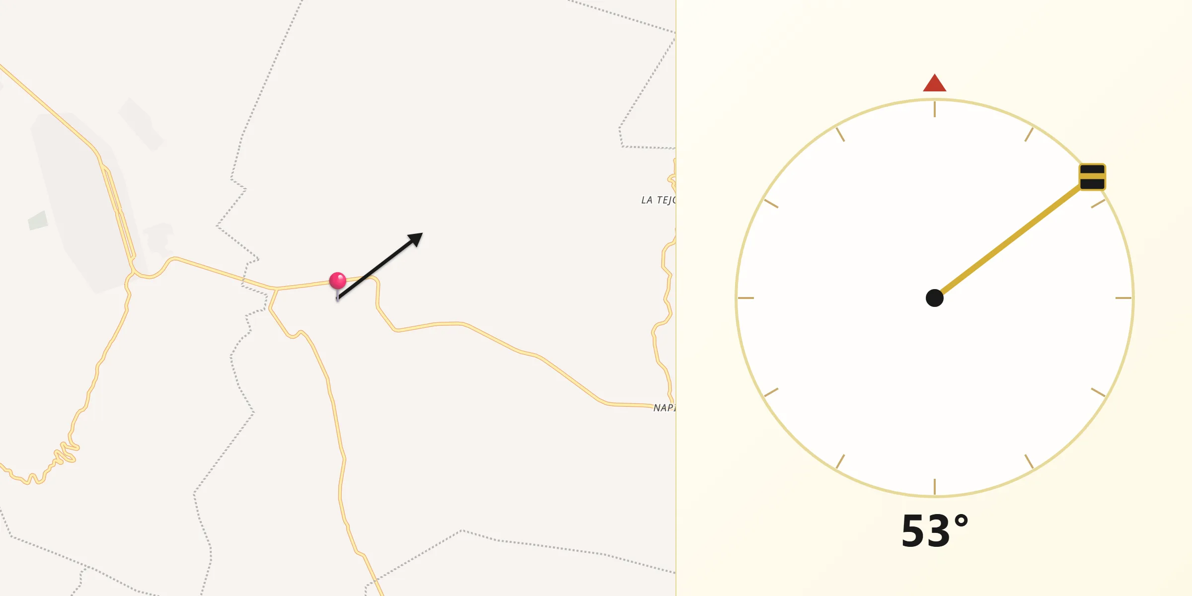 Dirección de la Qibla desde Amatenango del Valle