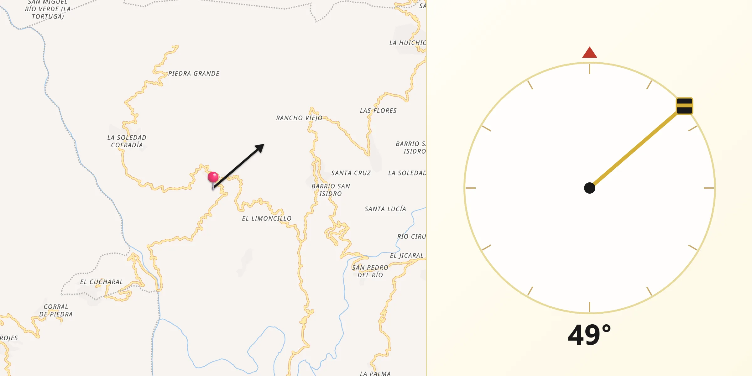 Dirección de la Qibla desde Quinicuena