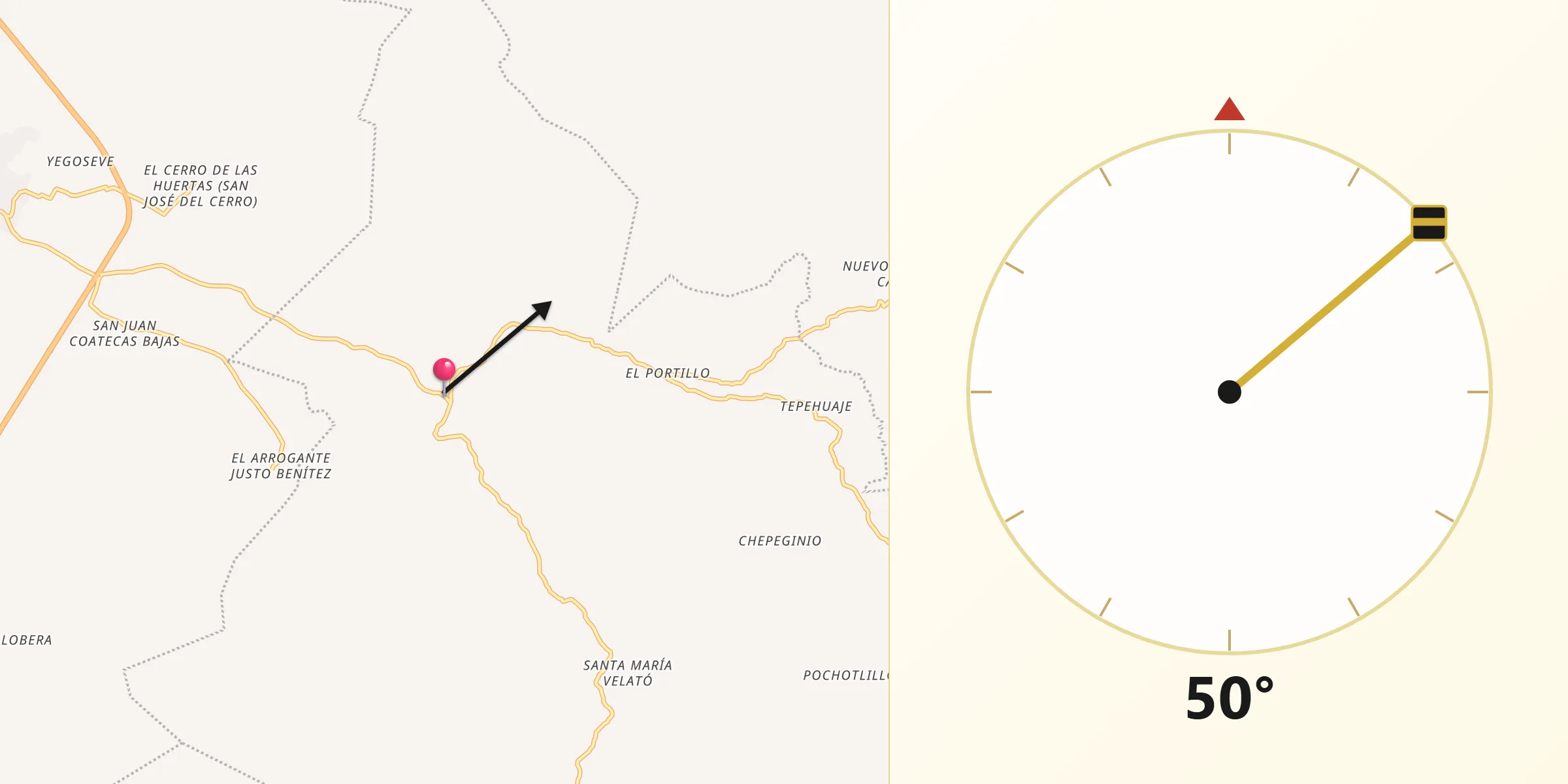 Dirección de la Qibla desde Coatecas Altas