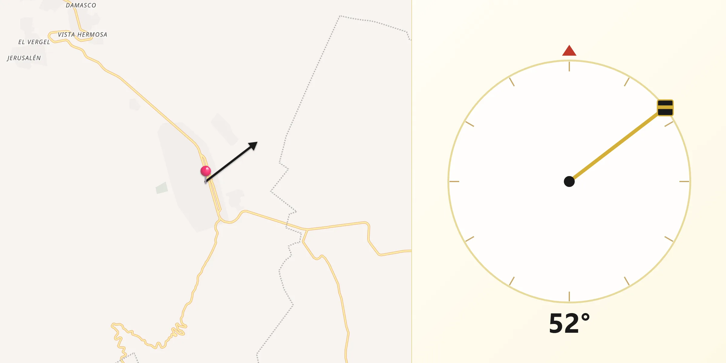 Dirección de la Qibla desde Teopisca
