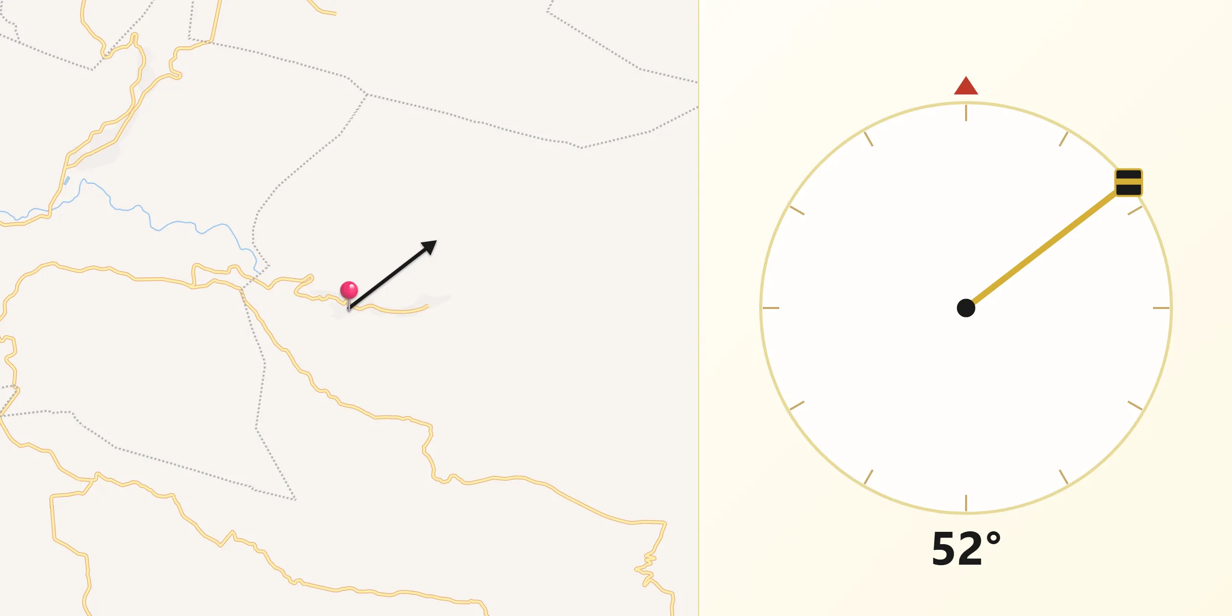 Dirección de la Qibla desde Totolapa
