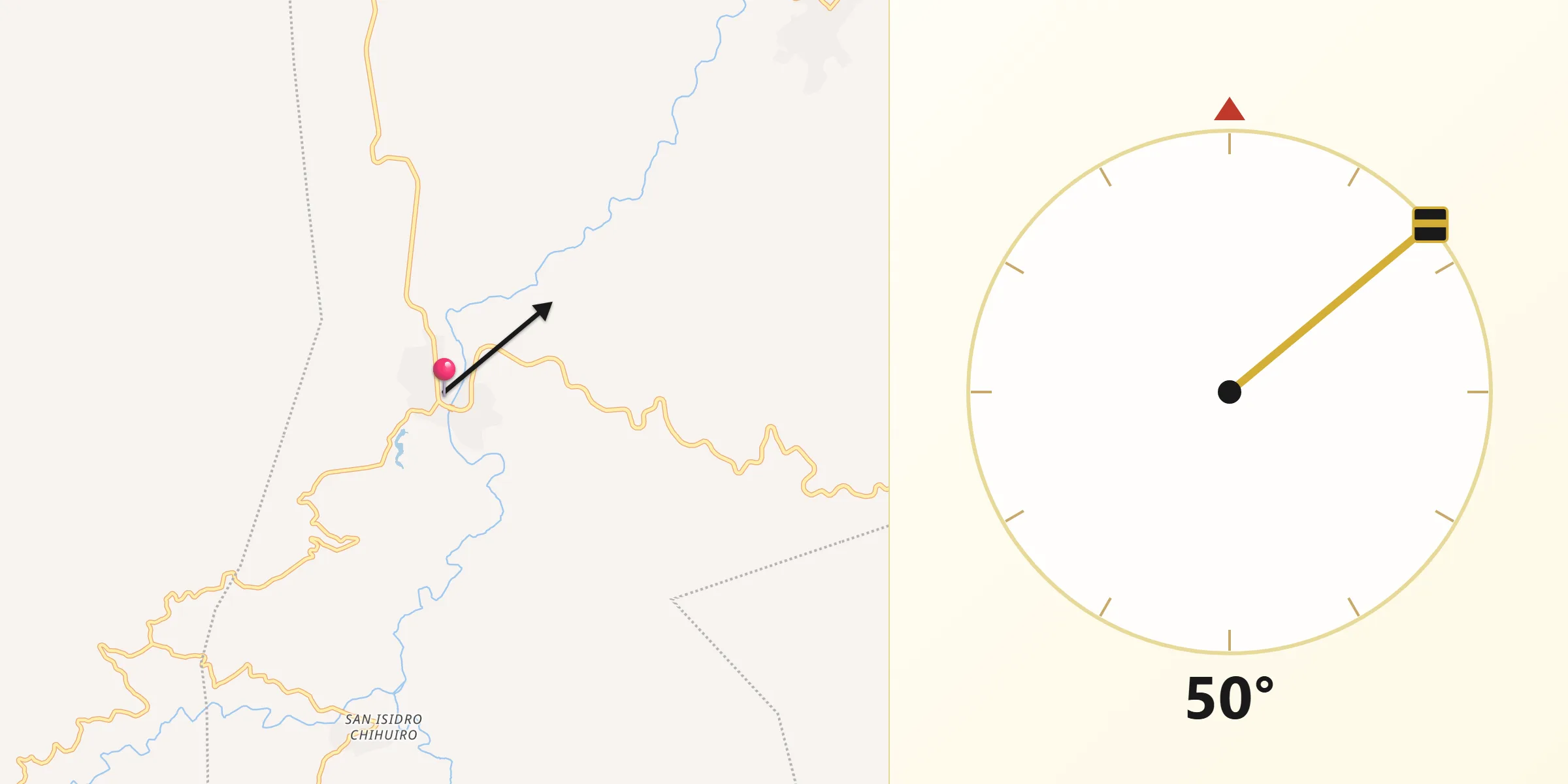 Dirección de la Qibla desde El Camarón